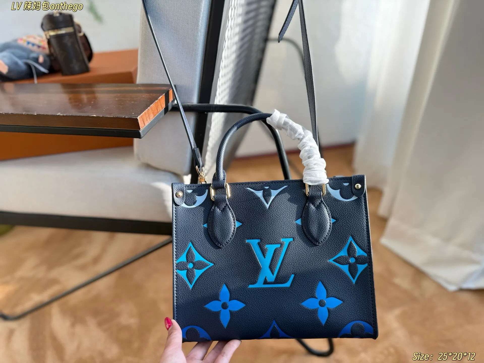 Black Blue Tote Bag Leather