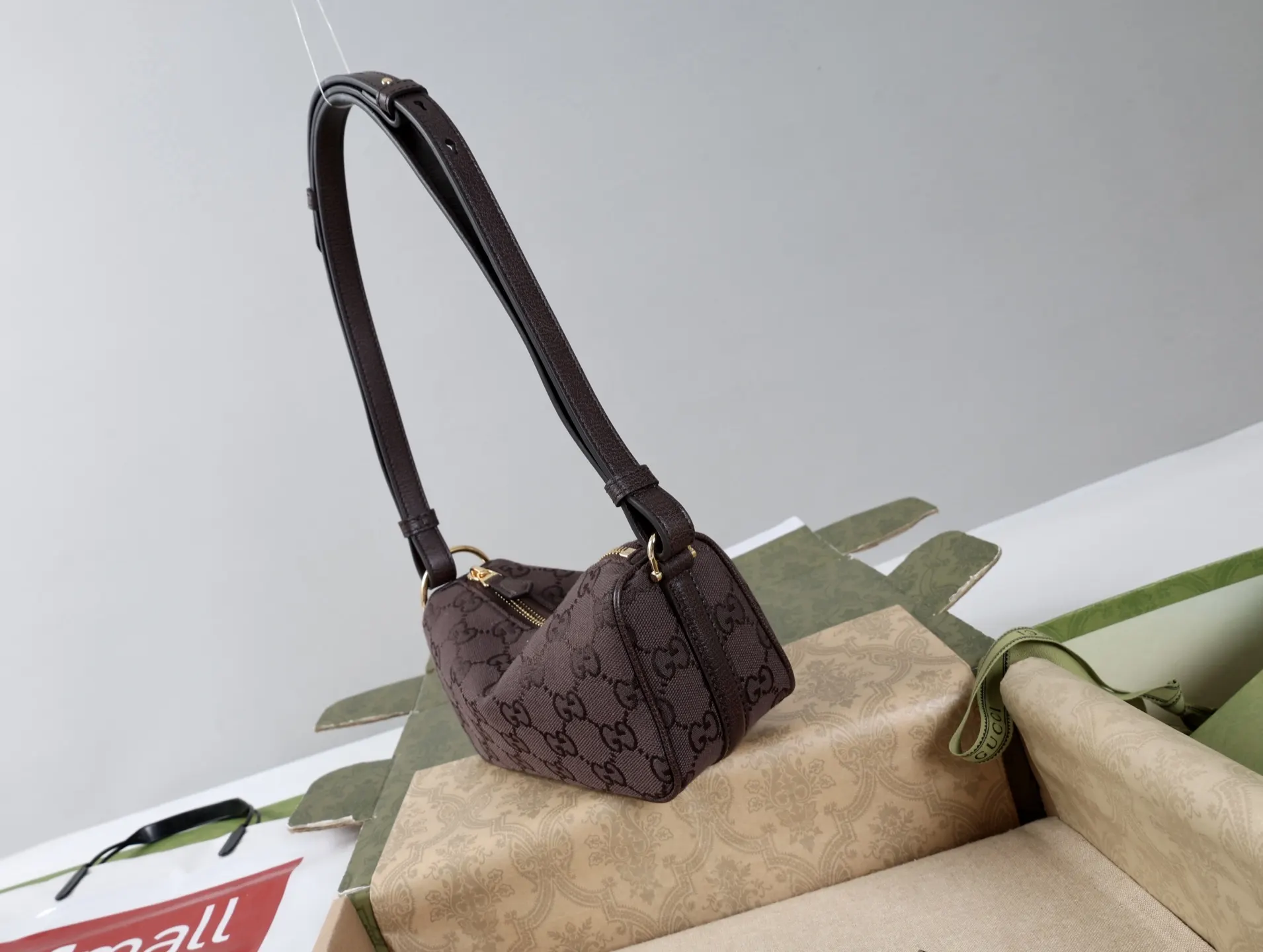 Brown Gold Hobo Shoulder Bag Vintage Leather