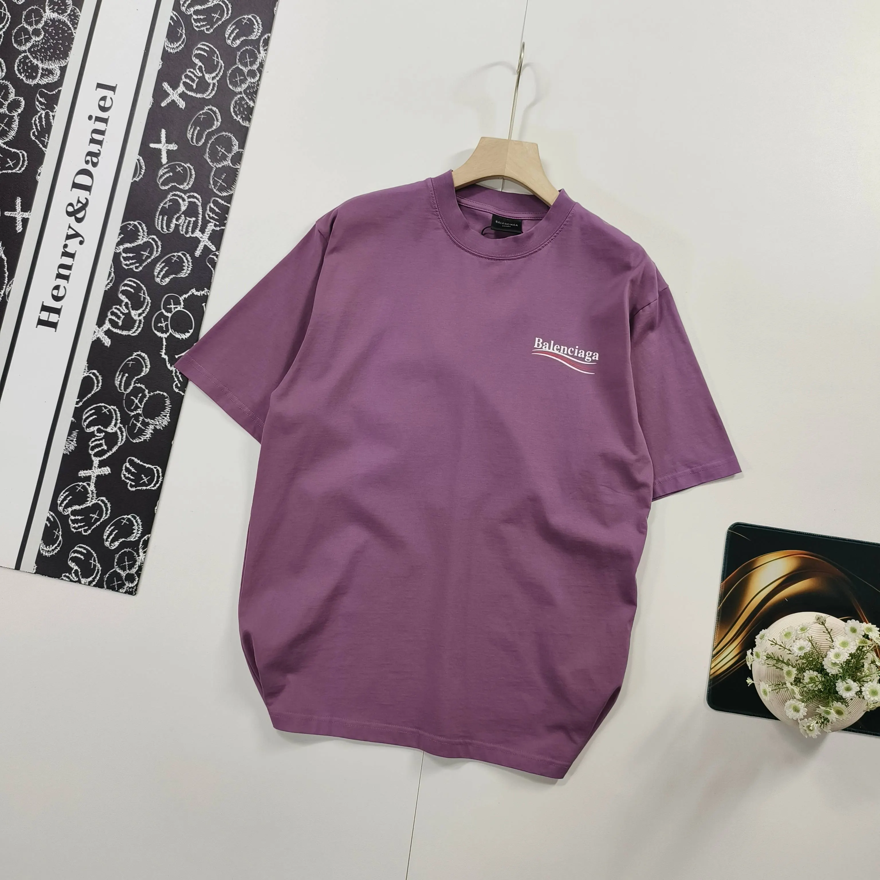 Balenciaga Blue Cotton Logo Short Sleeve T-Shirt Street
