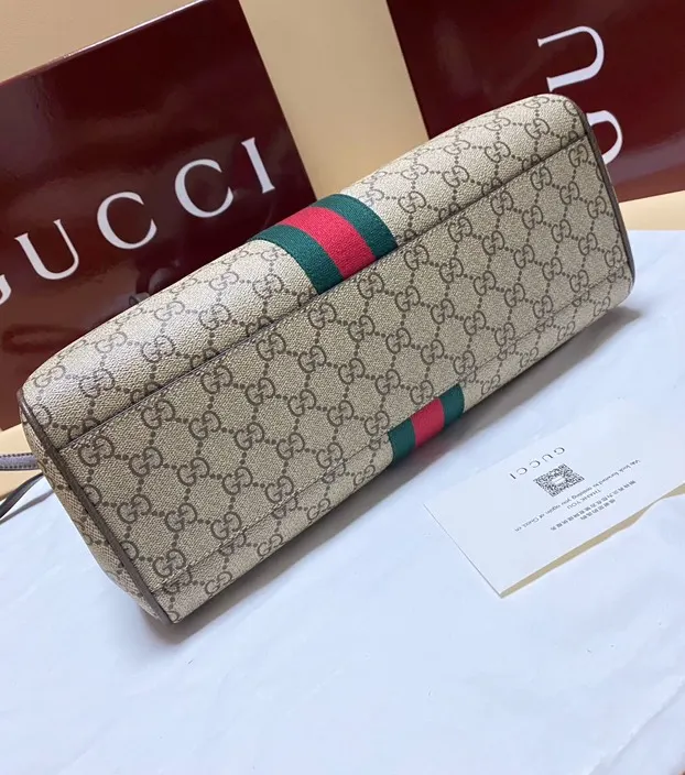 Gucci 棕色 米色 Ophidia托特包 尺寸 大容量托特款