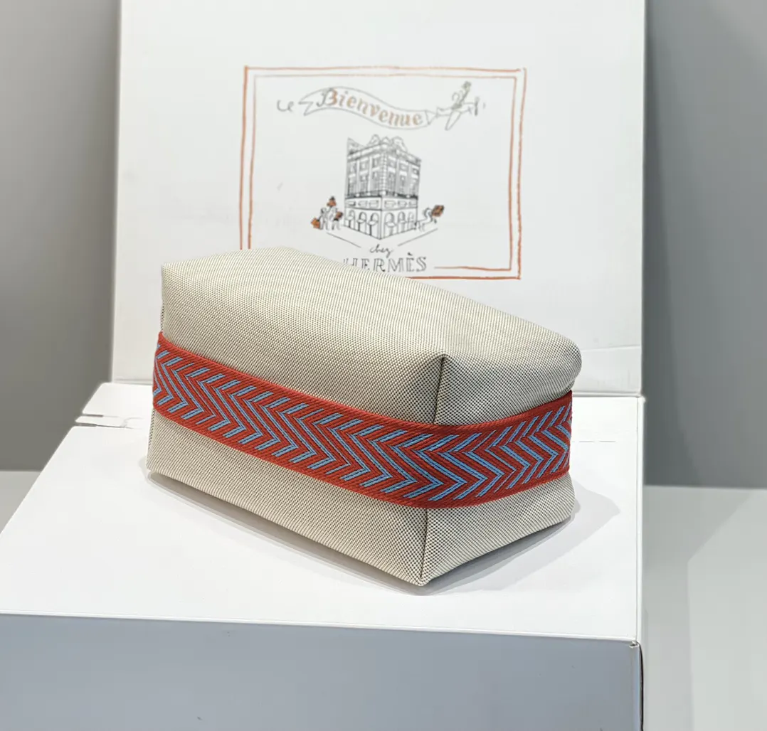 Red Beige Cosmetic Pouch Canvas