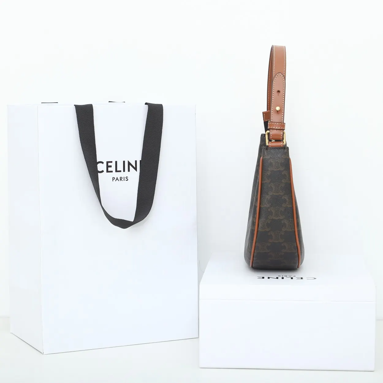 Celine 老花 牛皮 腋下包 復古腋下背款