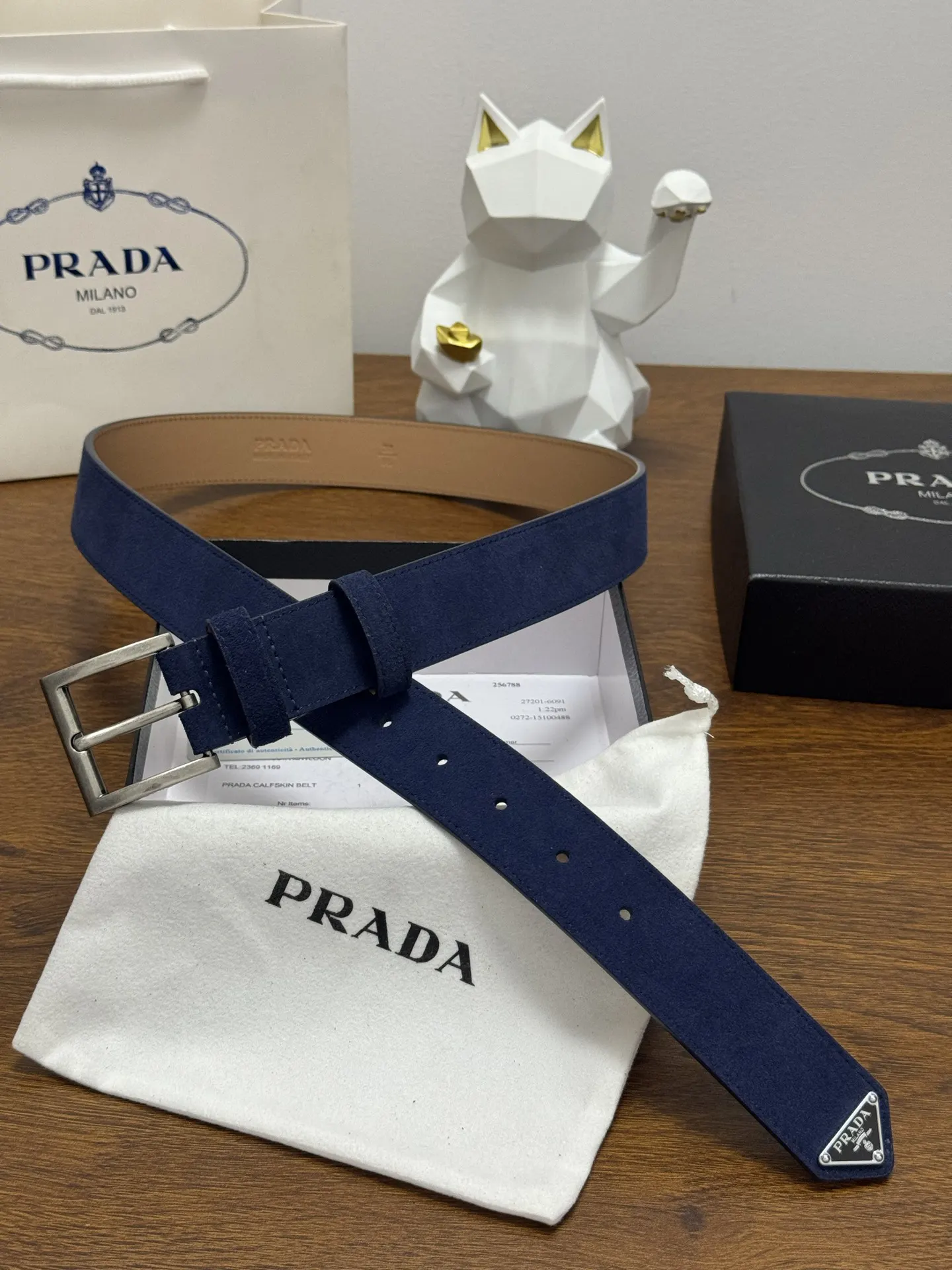 Prada 蓝色 三角标 领带