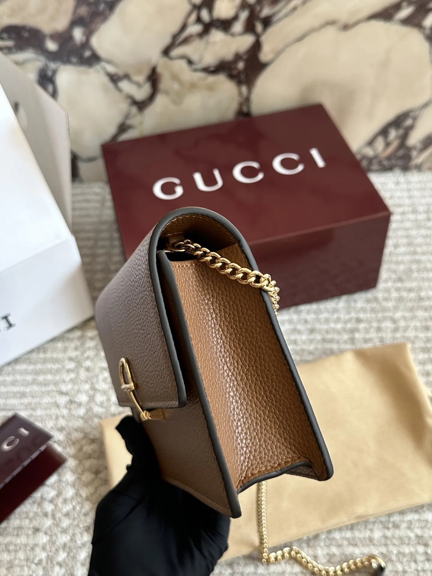 Gucci 牛皮 盒 GG 牛皮 迷你 链条包 精致链条款