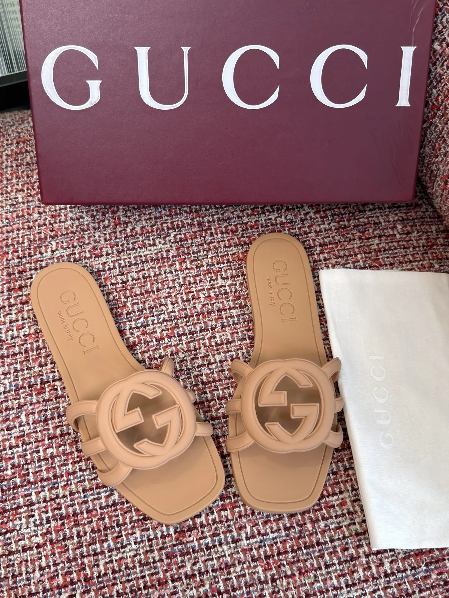 Gucci Interlocking G 橙粉色凉拖 休闲 运动鞋