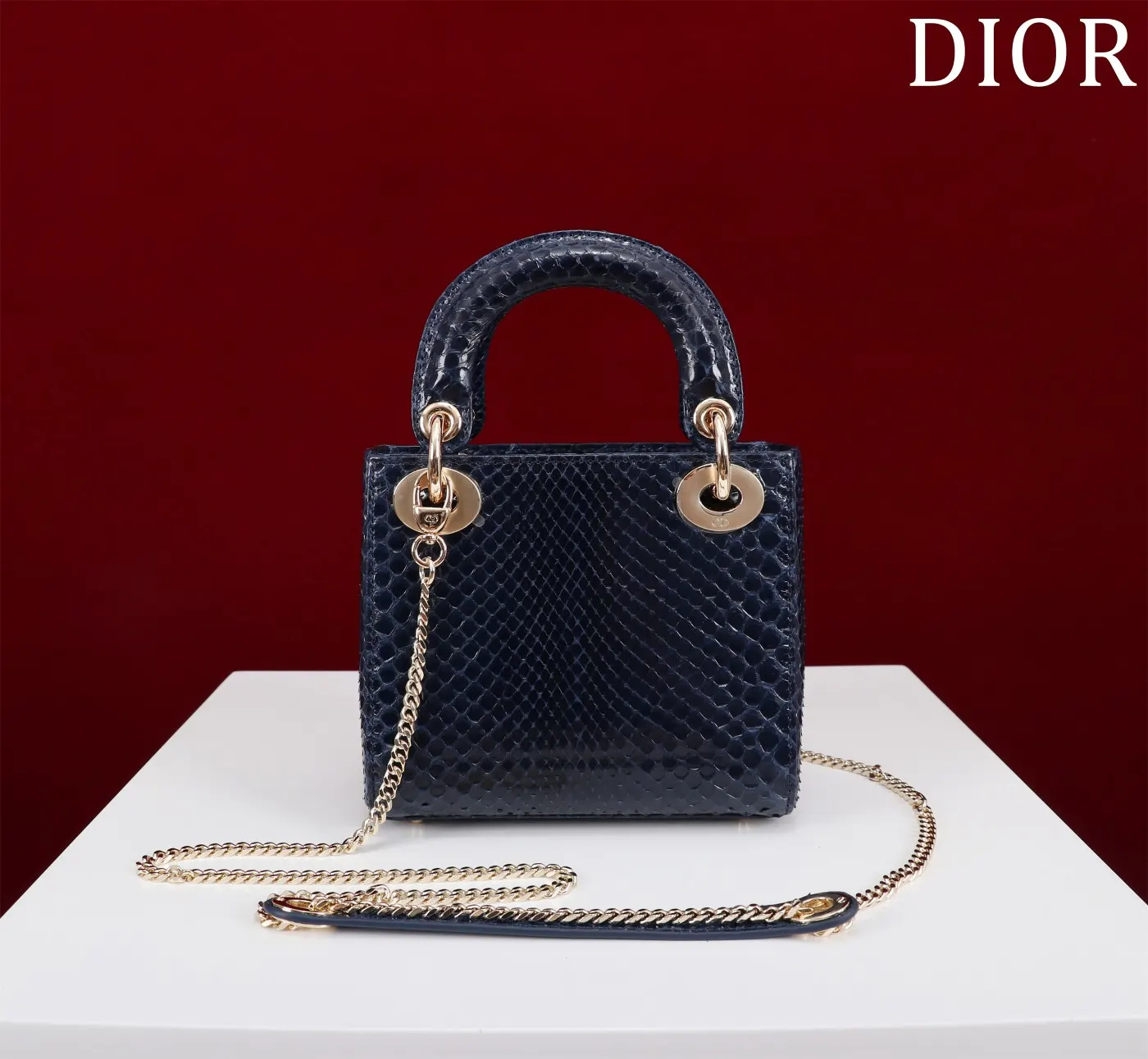 Dior Lady Dior Lady 蓝色藤格纹手提斜挎包 红底