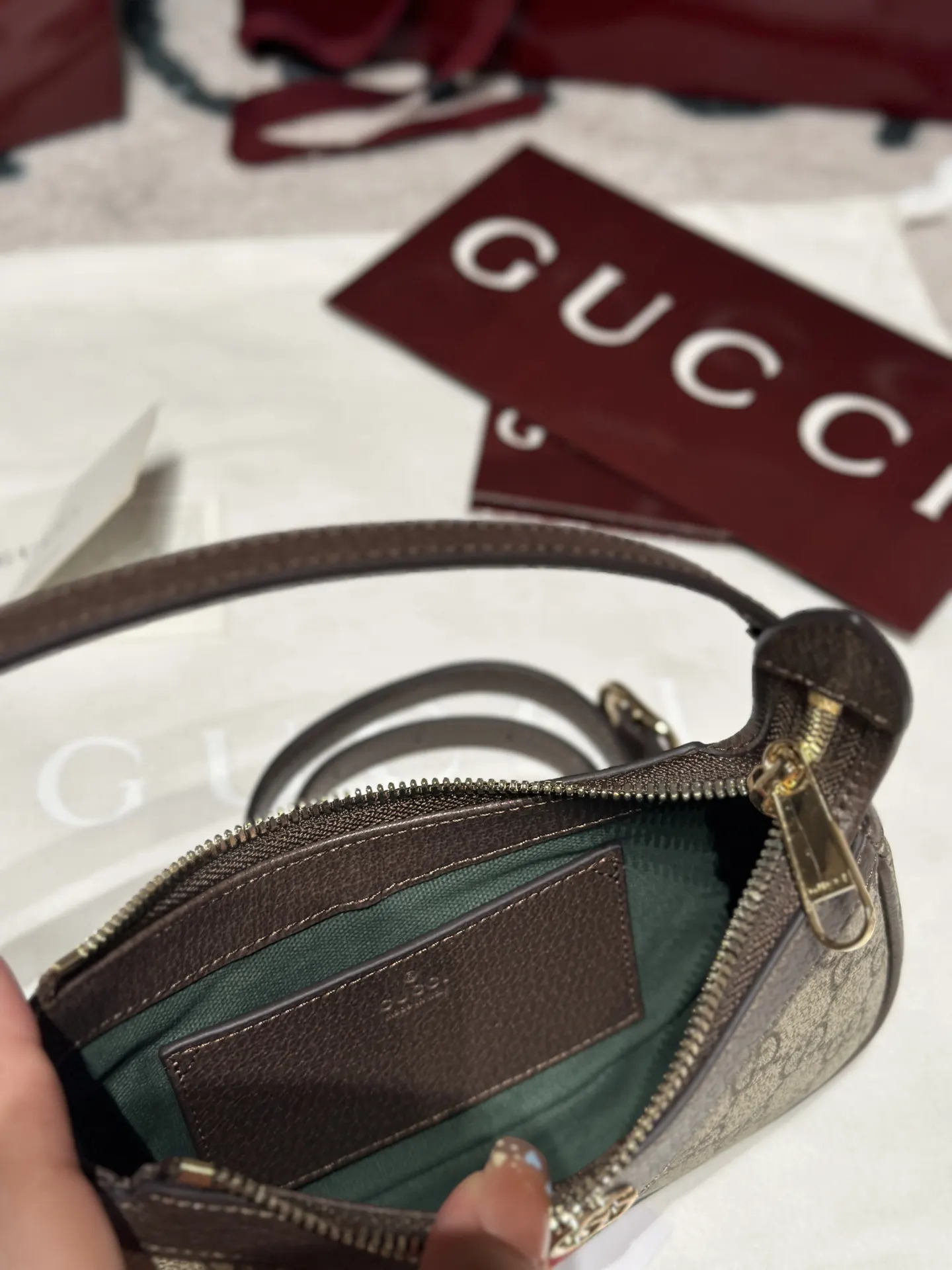 Green Brown Hobo Shoulder Bag Vintage