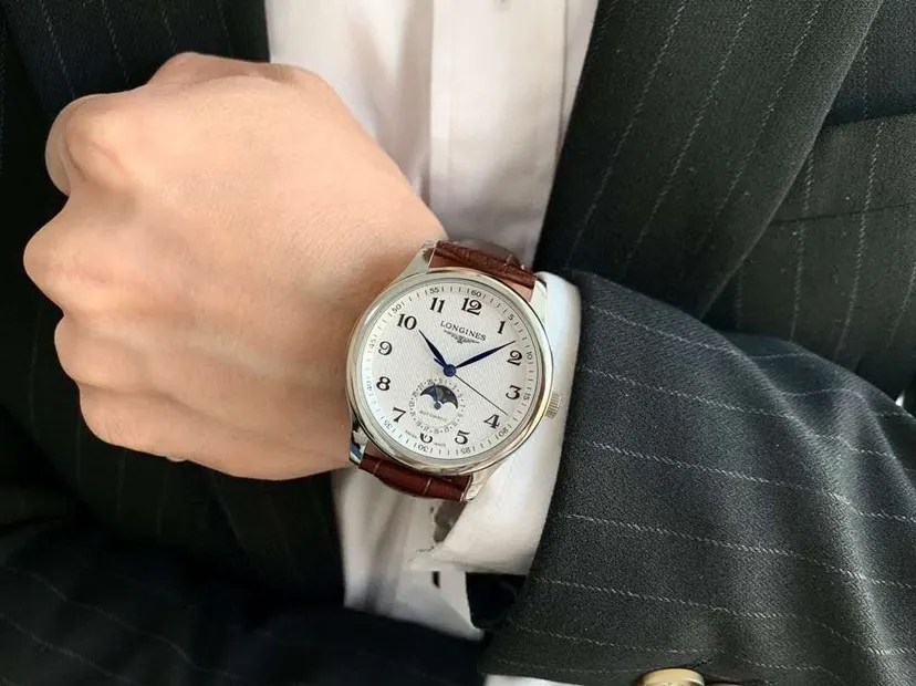 Longines 牛皮 浪琴 名匠系列 月相三针半男士腕表 全自动 手表 经典腕表款