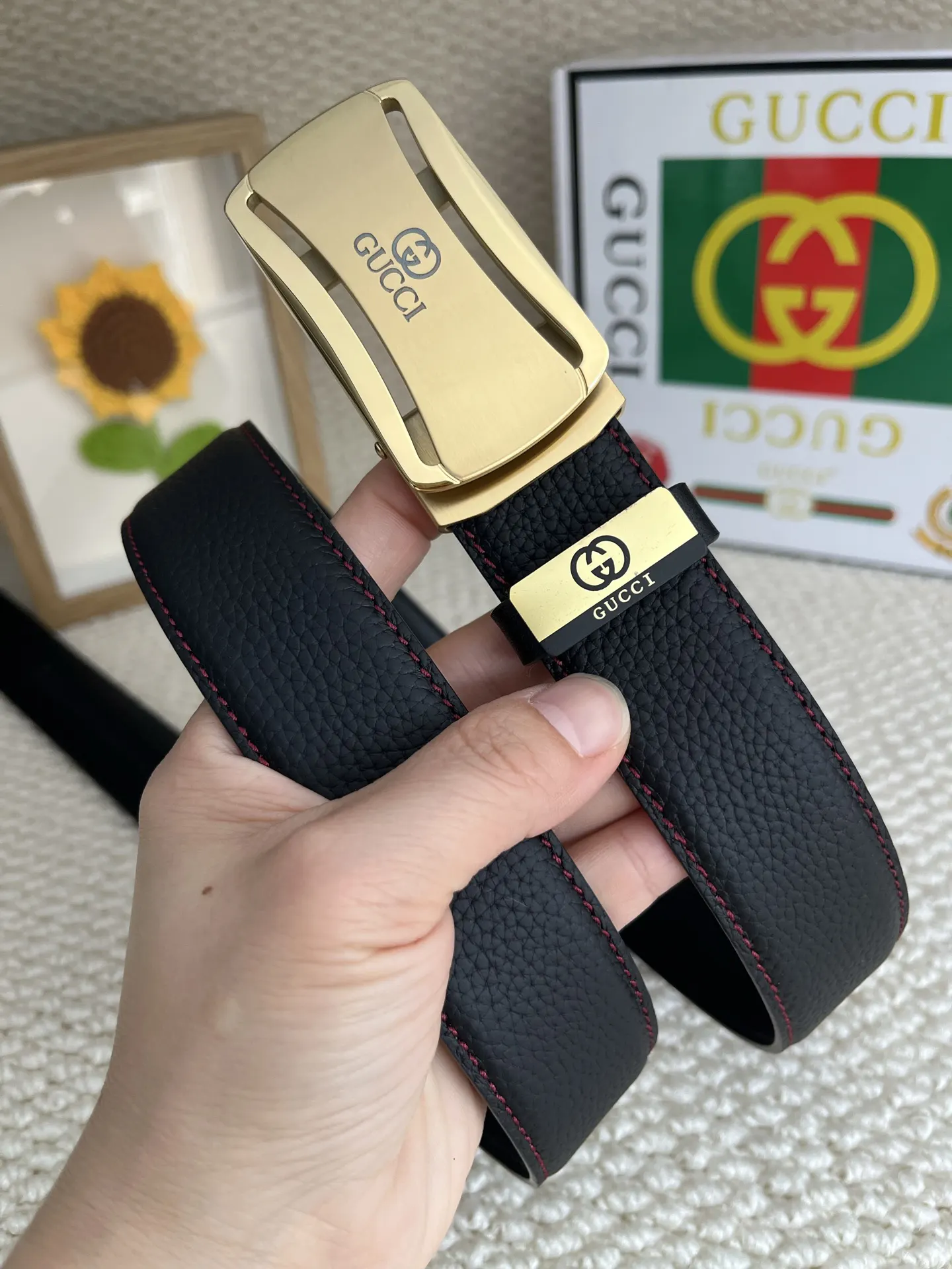Gucci Double G 雙G扣牛皮腰帶