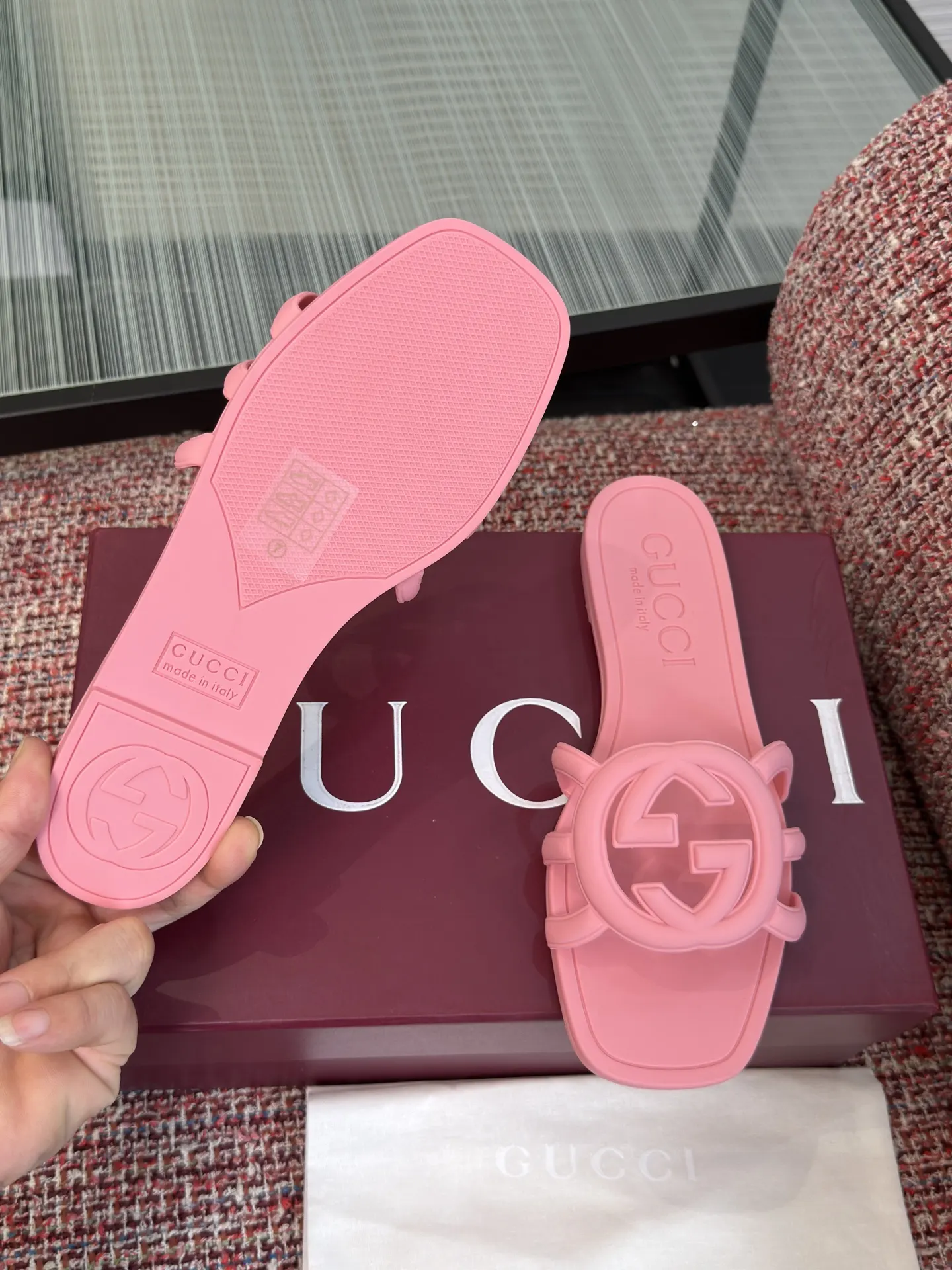 Gucci Interlocking G 粉色凉拖 休闲 运动鞋