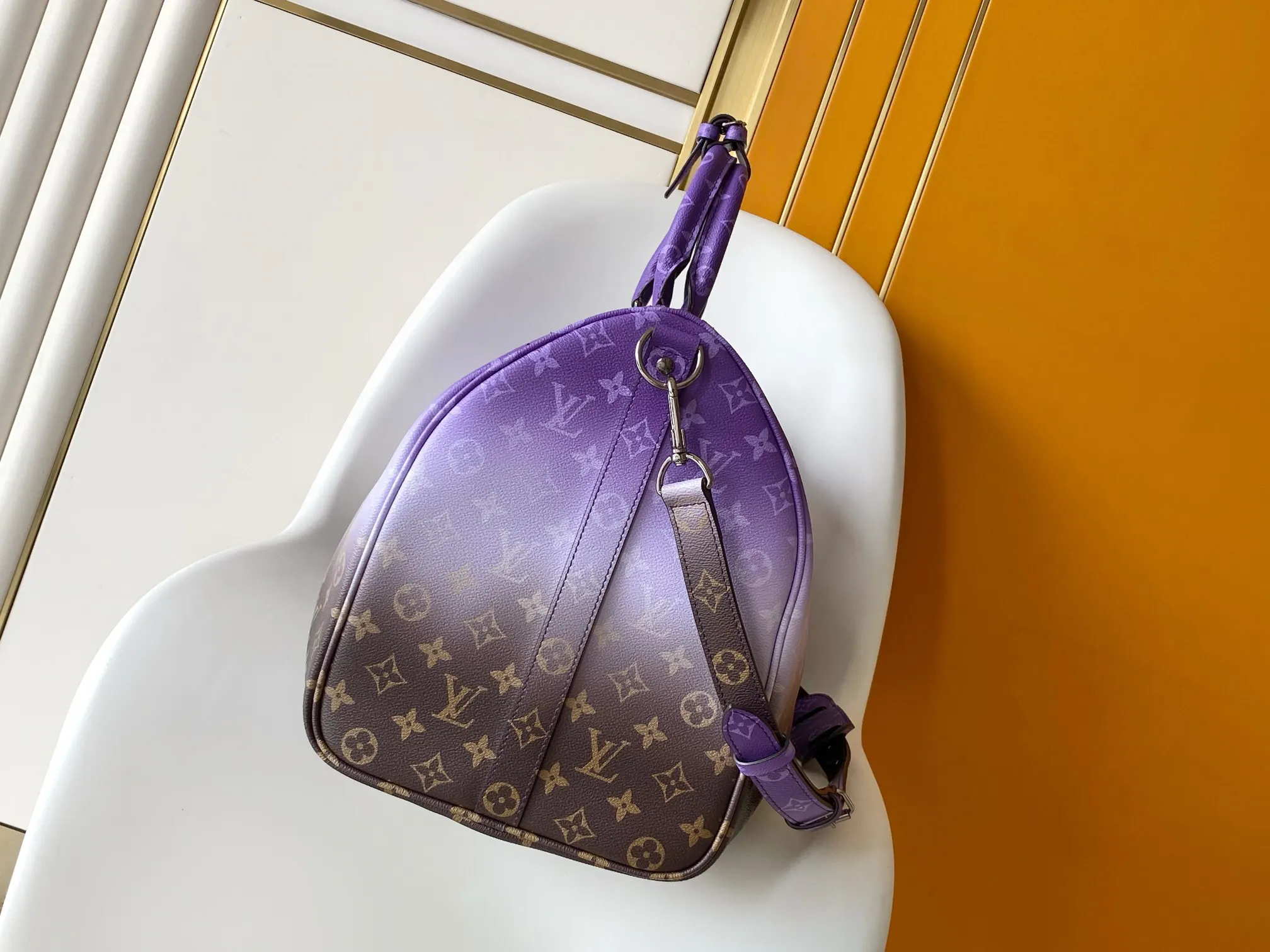 Keepall 老花 紫色 牛皮 旅行袋 大容量旅行款
