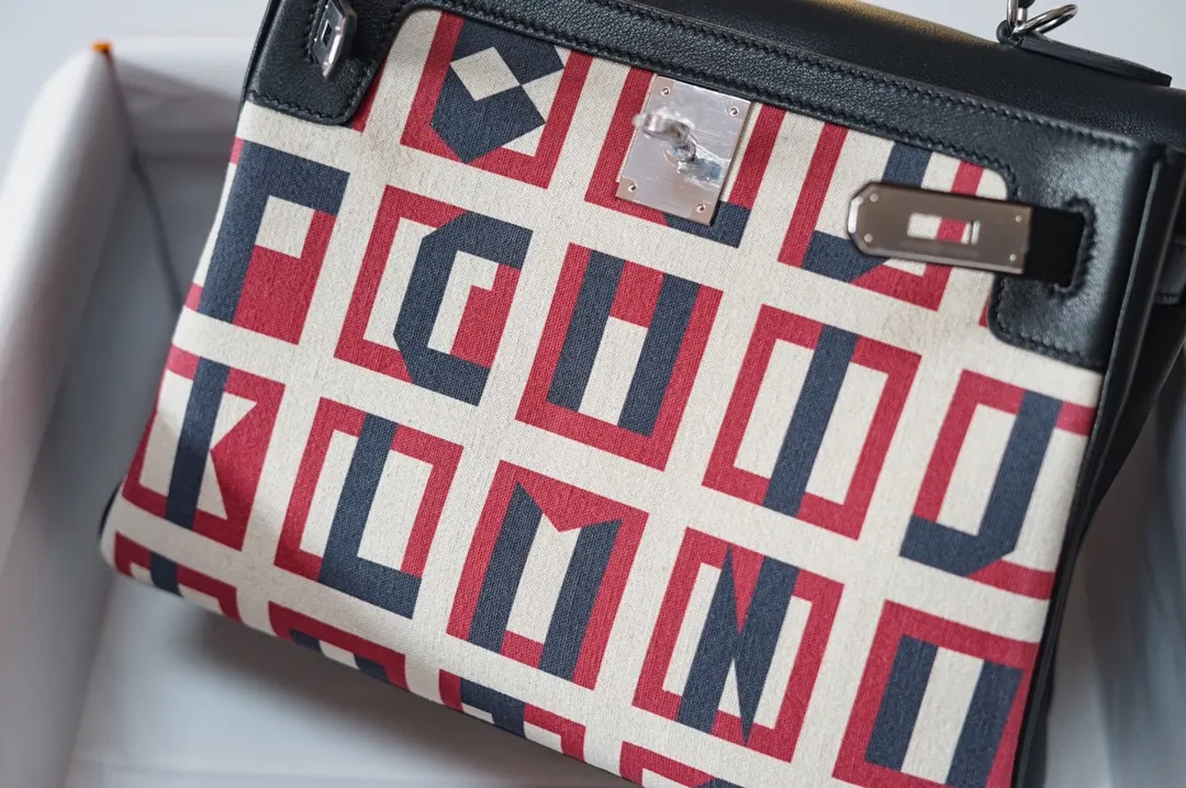 Hermès Kelly 帆布拼皮 手提包 28cm