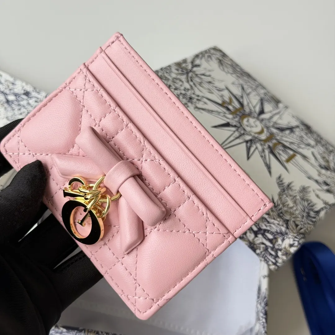 Dior 粉色 皮革 蝴蝶结 卡包