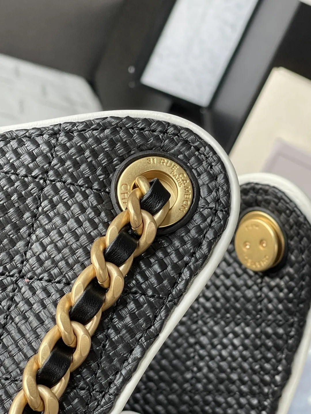 Chanel Black White Hobo Shoulder Bag Vintage