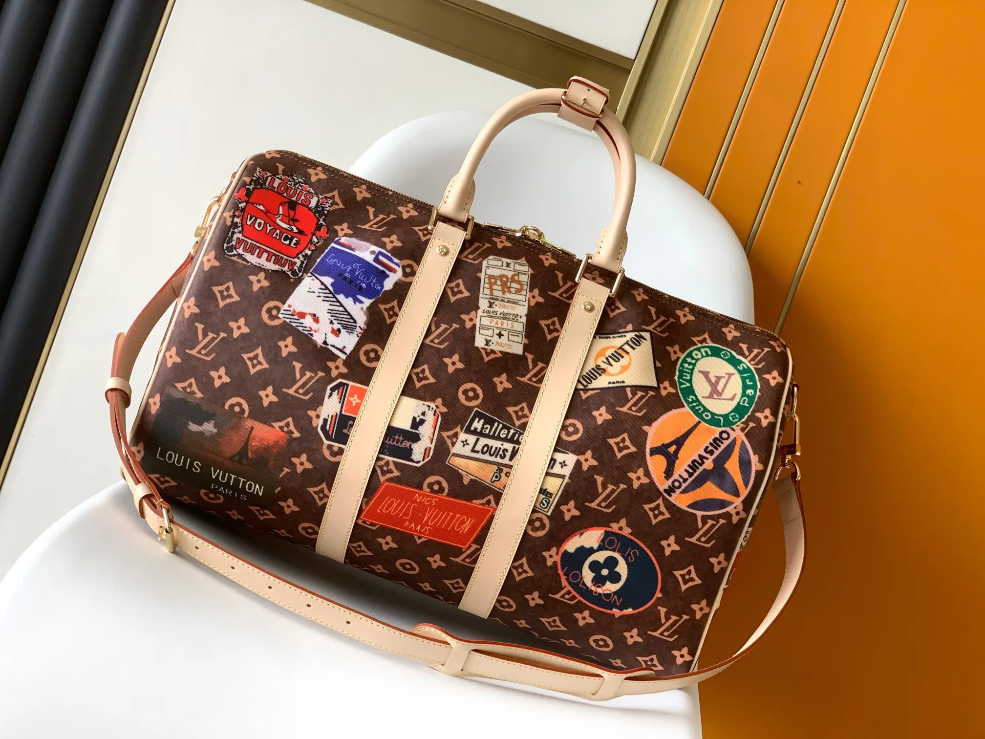 LV 金色 牛皮 旅行袋 大容量旅行款