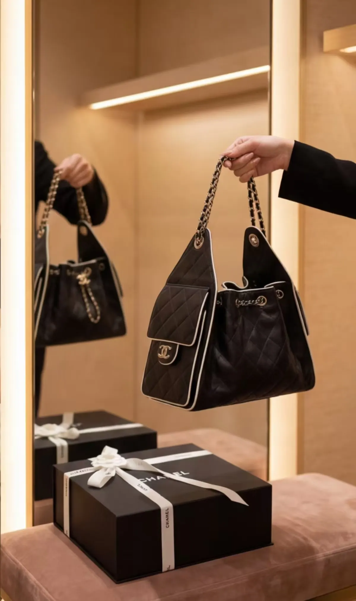 Black White Backpack Leather