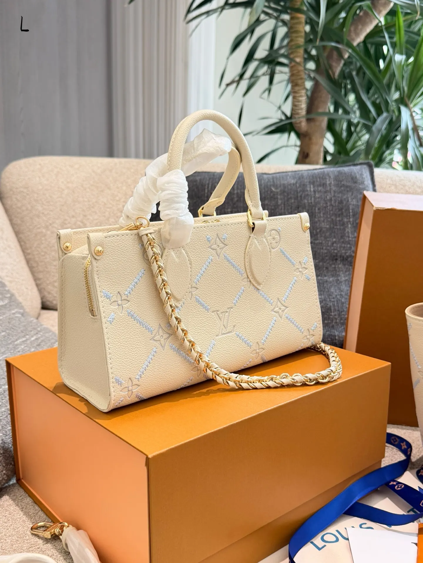 LV 老花 皮革 All in bb水桶包 Onthego 托特包 大容量托特款