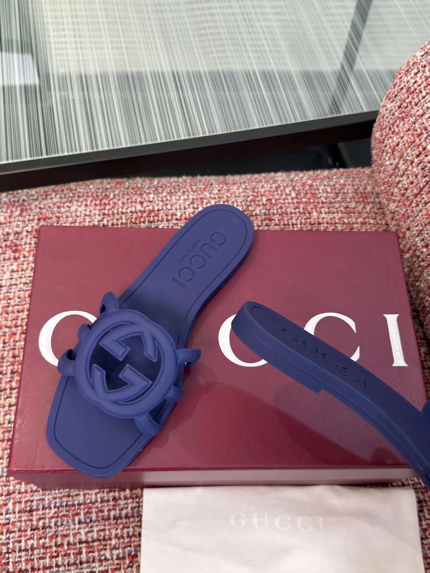 Gucci Interlocking G 蓝紫色凉拖 休闲款