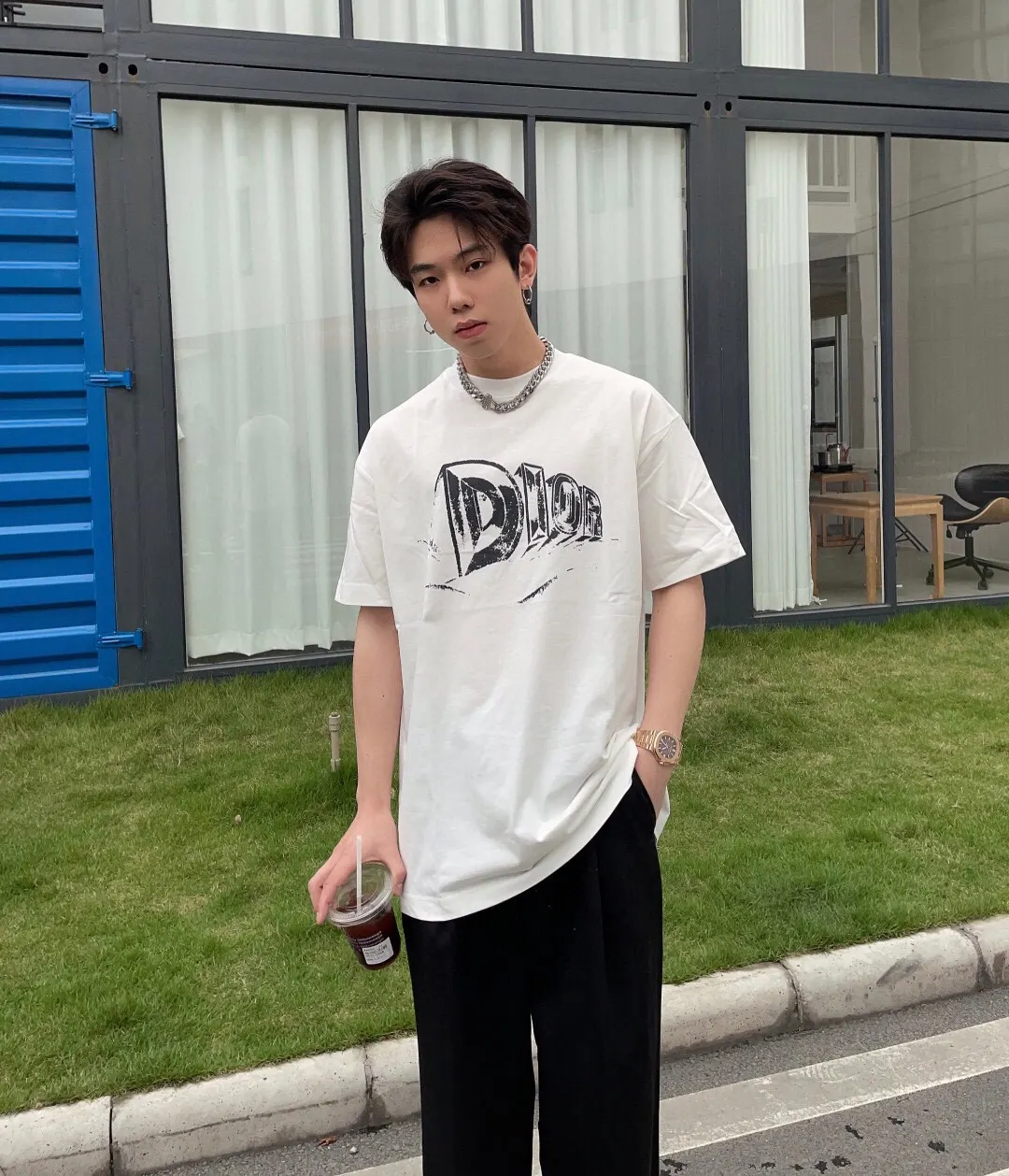 Dior 白色图案印花短袖T恤