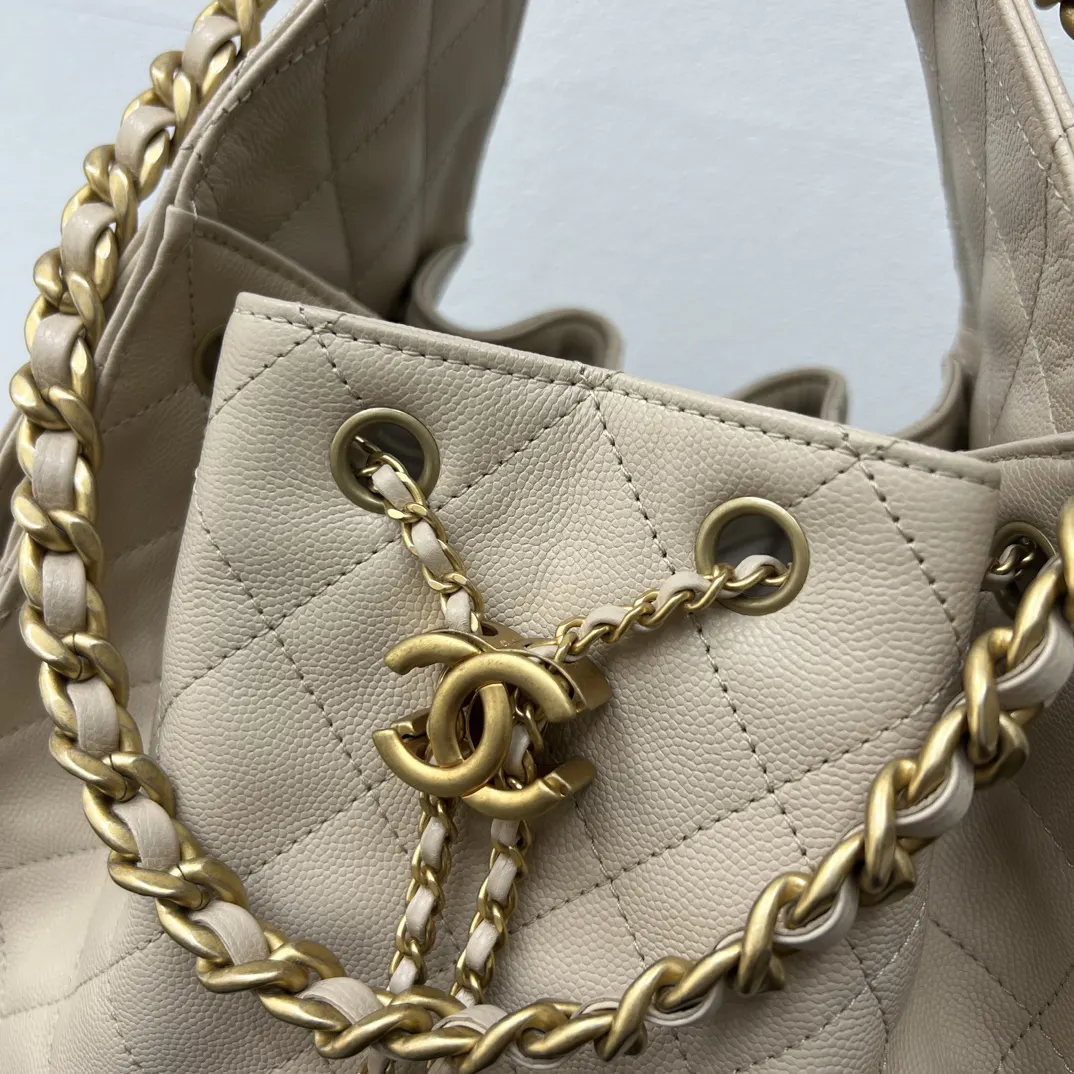 Chanel Beige Hobo Shoulder Bag Leather
