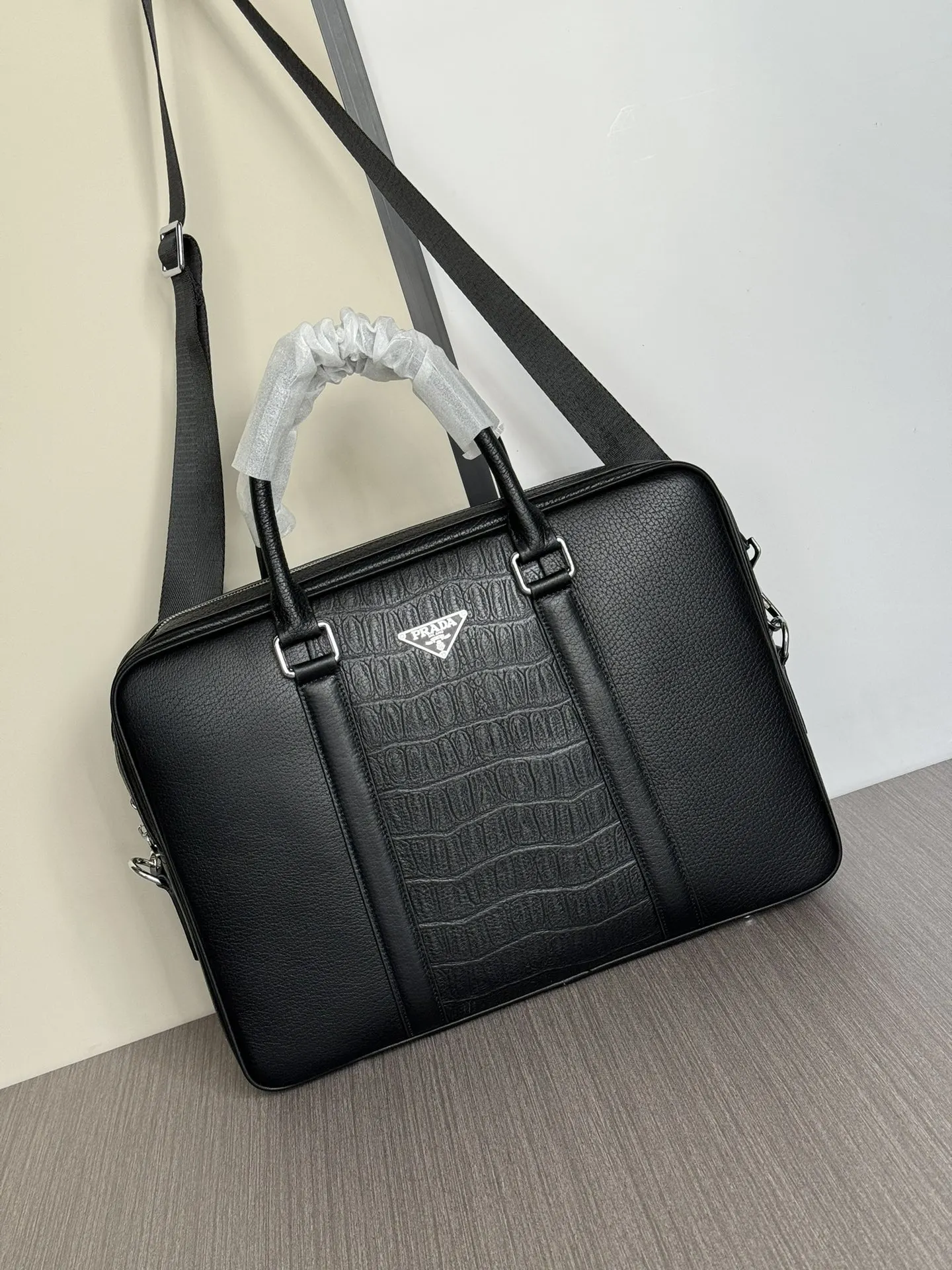 Prada Black Briefcase Business Commuter Leather