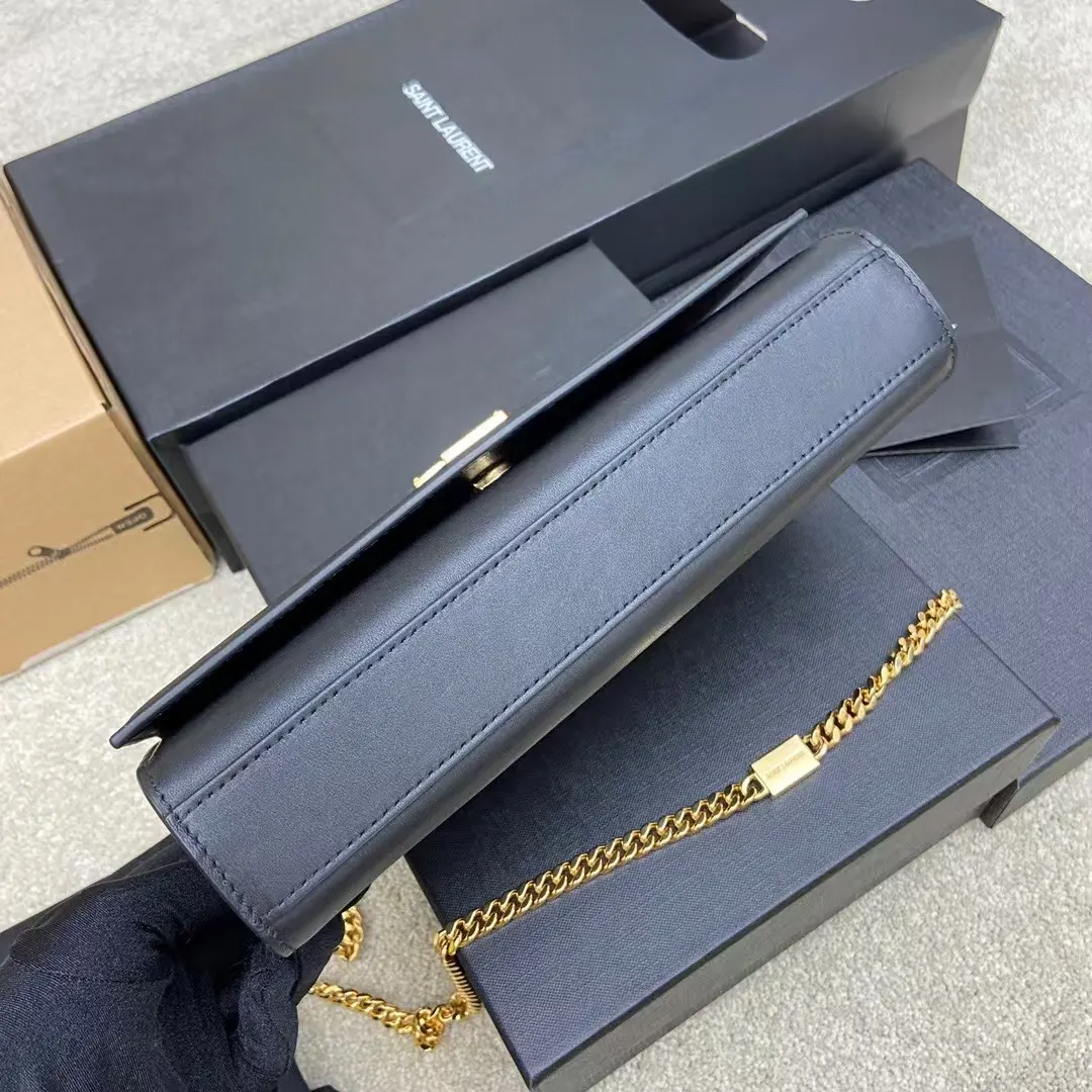 黑色 牛皮 黑色平纹 金 Y家最经典的款式Kate链条 链条包 精致链条款