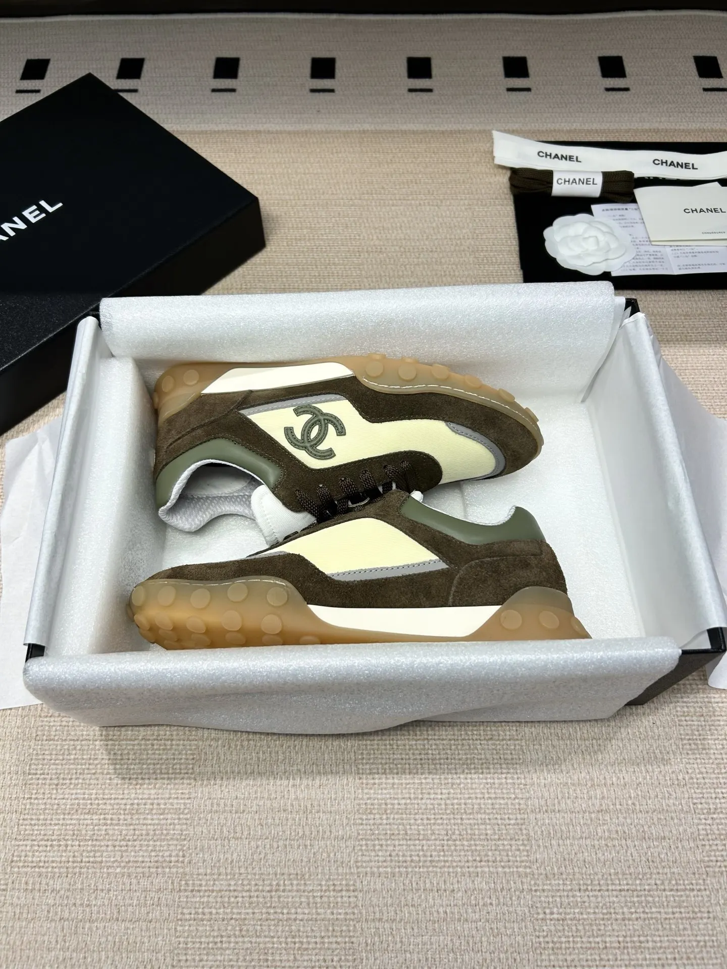Chanel Green/White Leather Sneakers