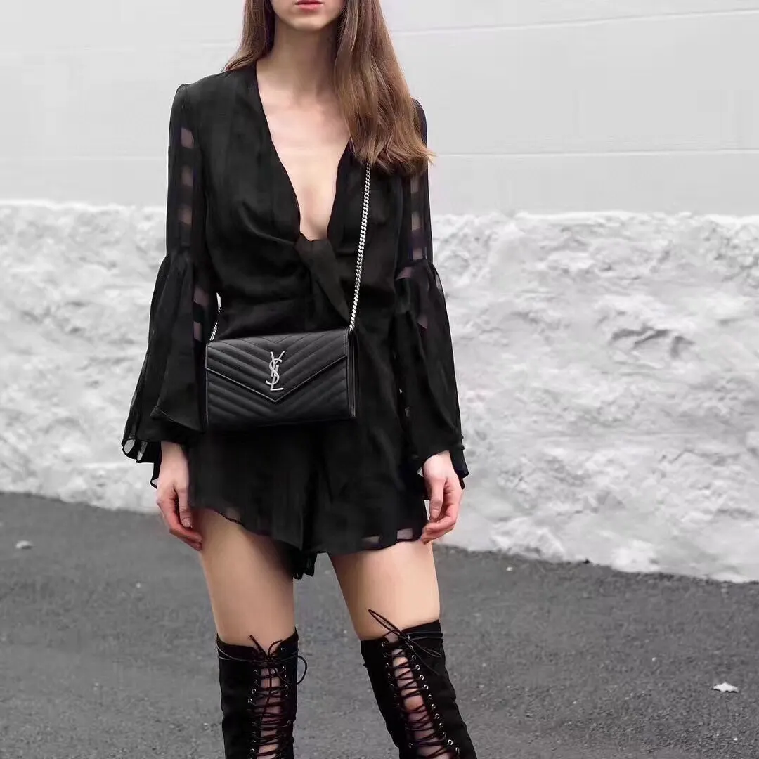 YSL 黑色 系列 黑色银扣～时尚达人必备包款 链条包 精致链条款