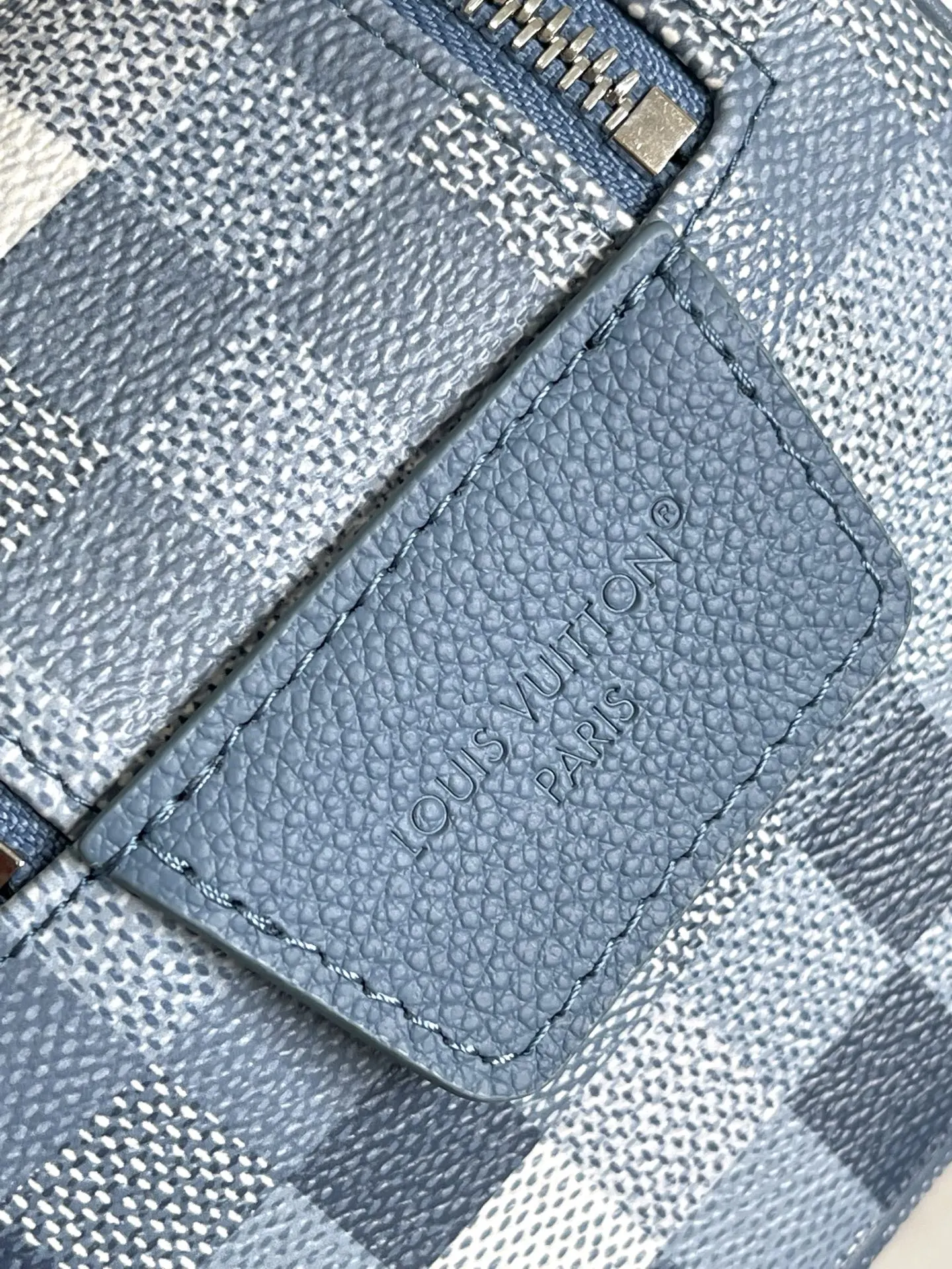 Blue Beige Cosmetic Pouch Leather