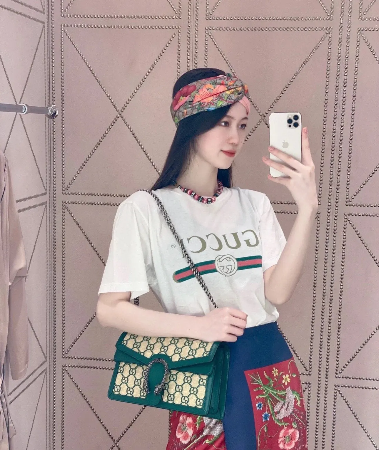 Gucci White Print Short Sleeve T-Shirt Casual Versatile