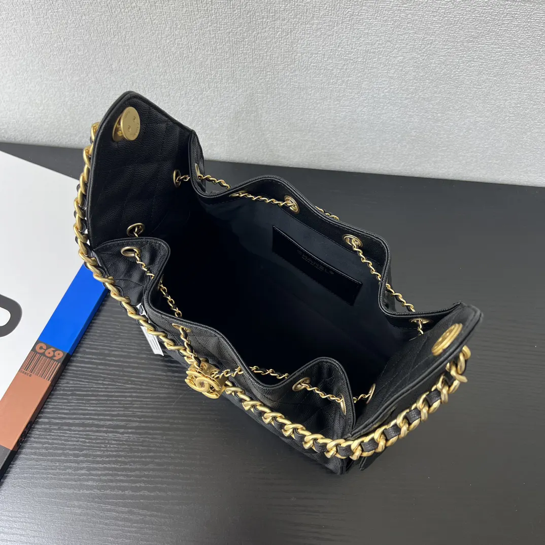 Chanel 黑色牛皮Hobo腋下包 金链 复古
