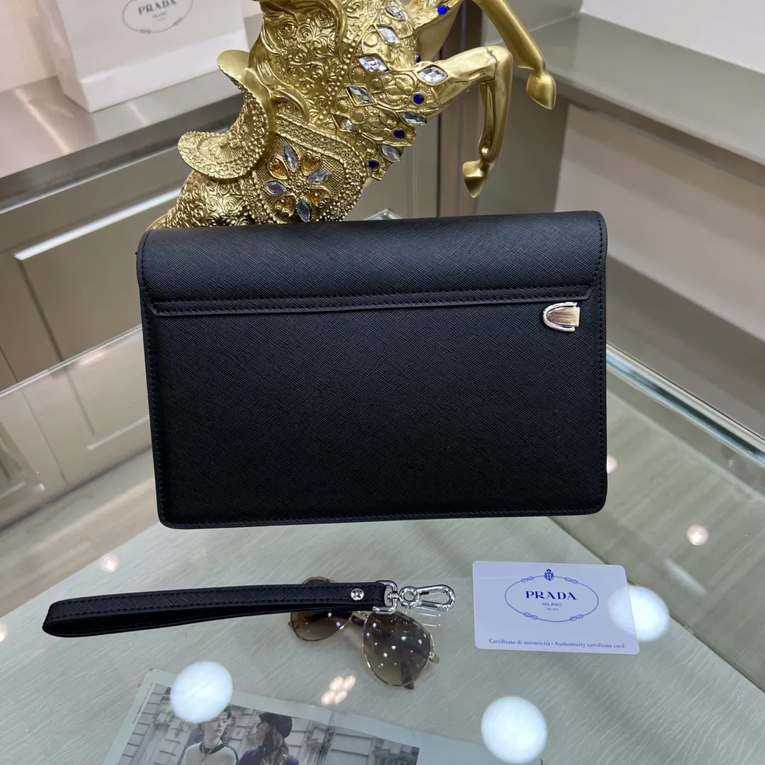 Prada Black Clutch Bag Business Leather