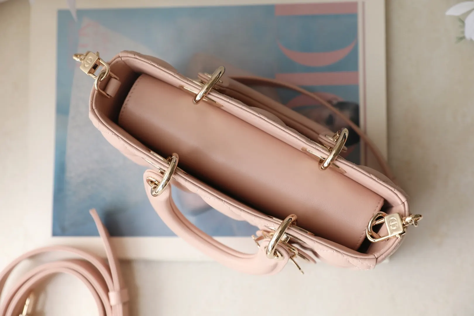 Dior Lady Dior Lady 胭脂粉色帆布鏈條包 手提斜挎(數字5) Dior Lady Dior Lady 胭脂粉色帆布鏈條包 手提斜挎(數字5)