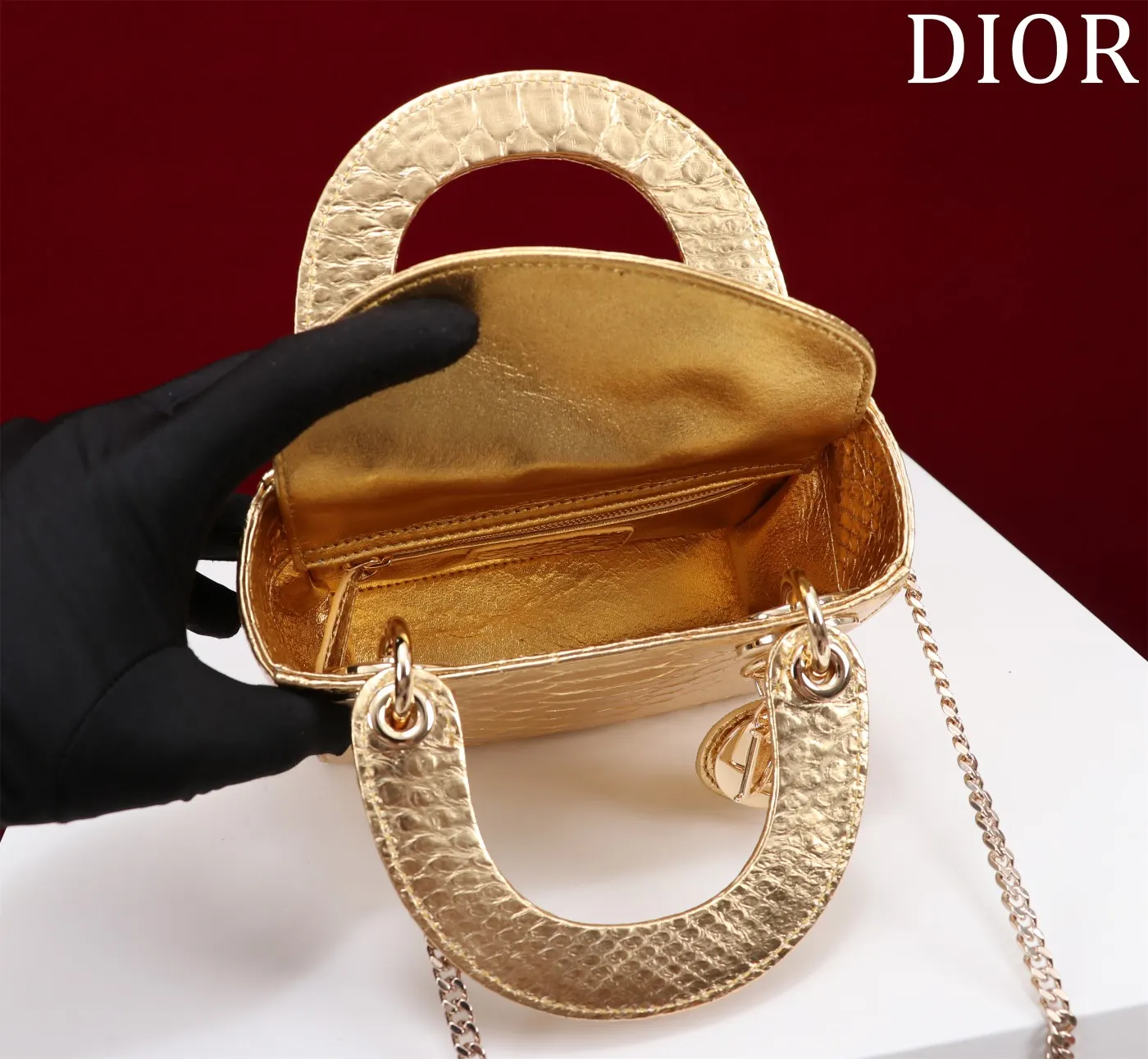 Dior Lady Dior Lady 金色藤格纹手提斜挎包 珠光