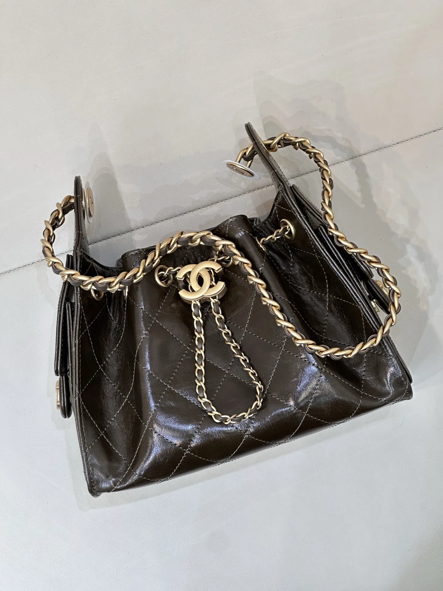 Chanel Black Leather Bucket Bag