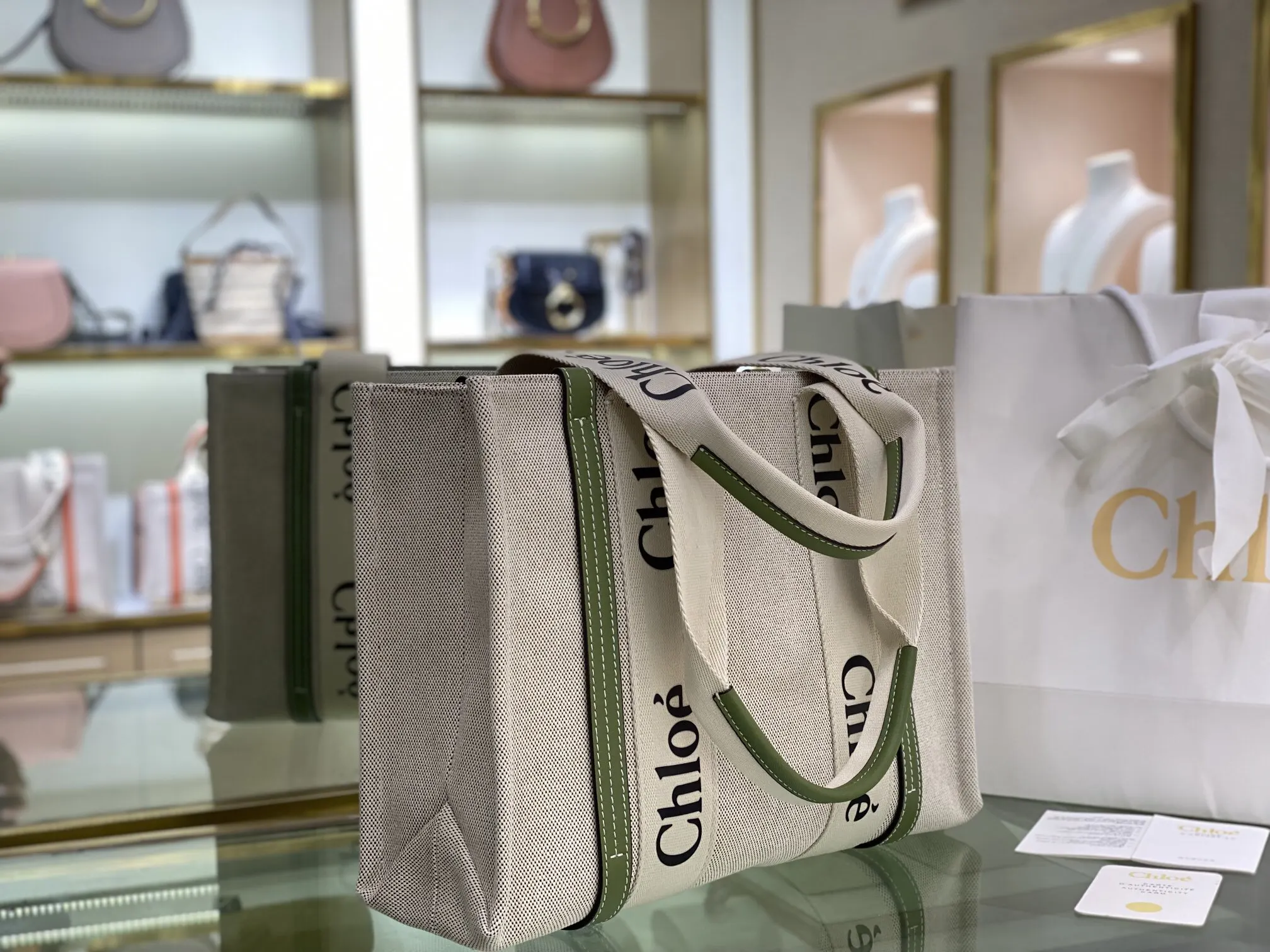 Green Beige Tote Bag Canvas