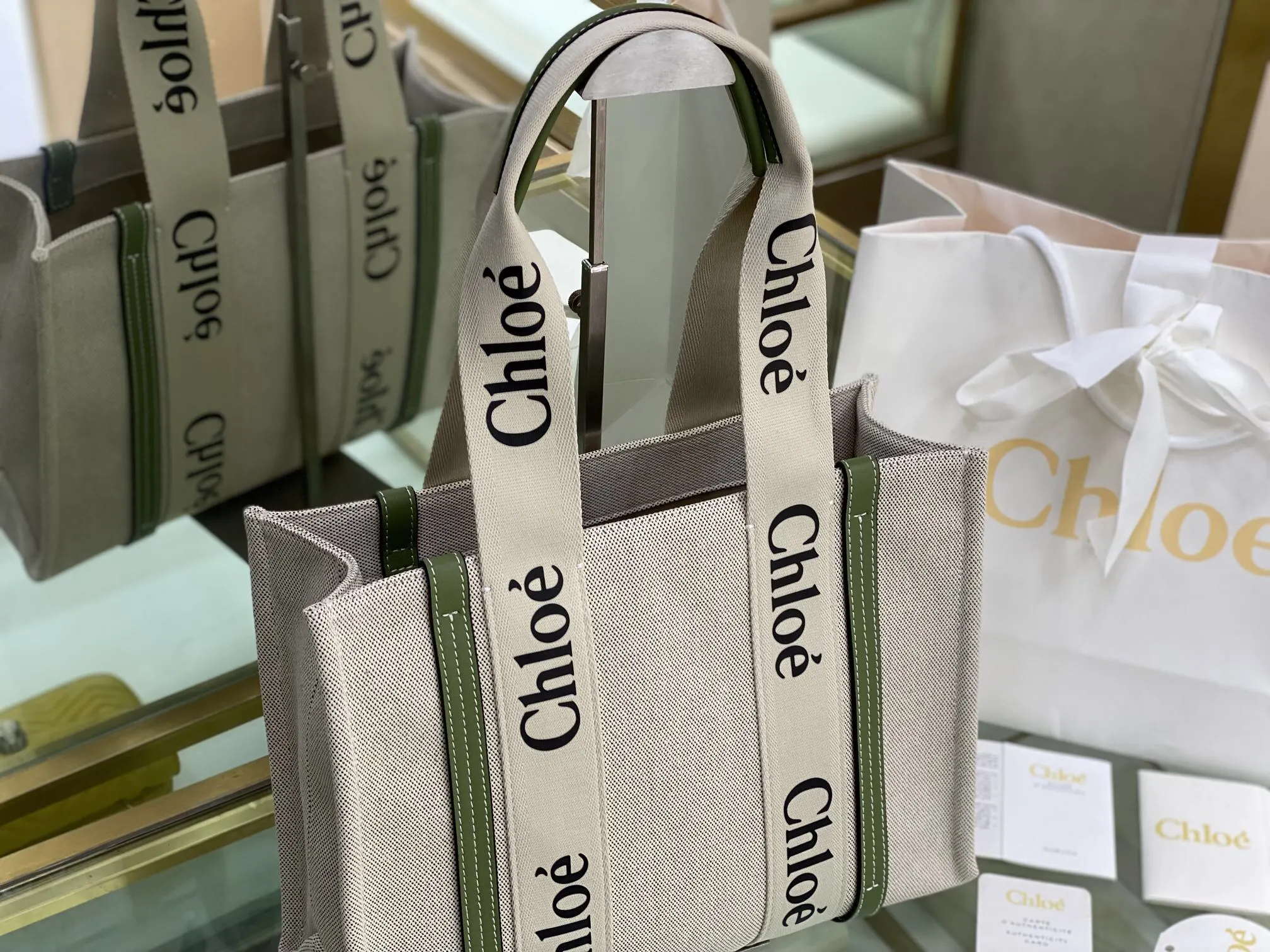 Green Beige Tote Bag Canvas