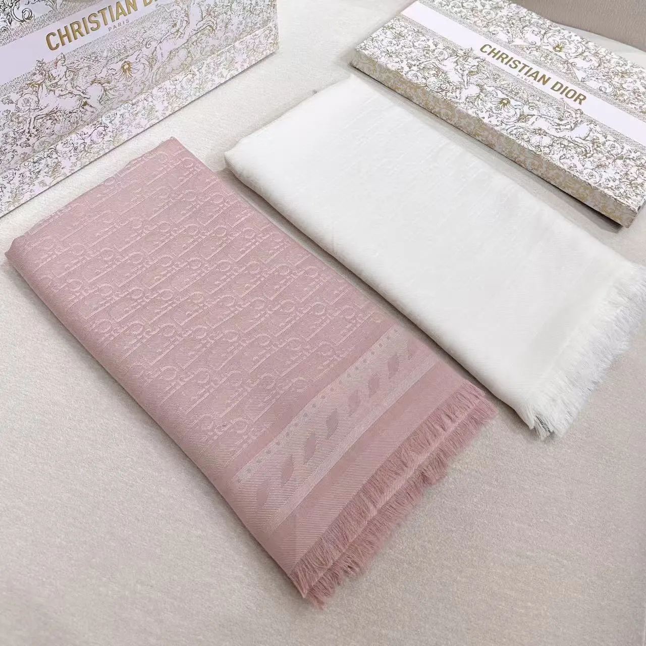 Dior 粉色 羊毛 印花 围巾
