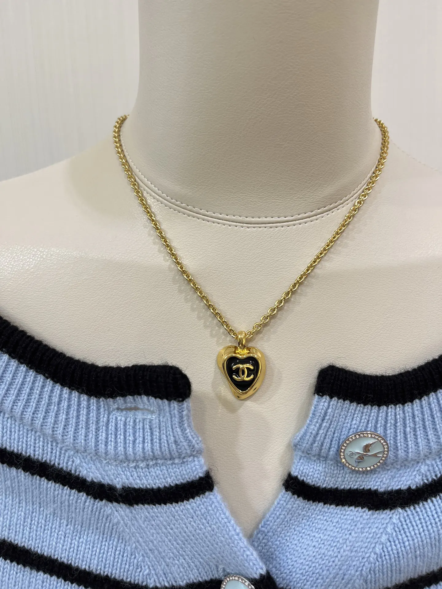 Chanel 黑金 黑色 金色 双C 项链 精致锁骨链