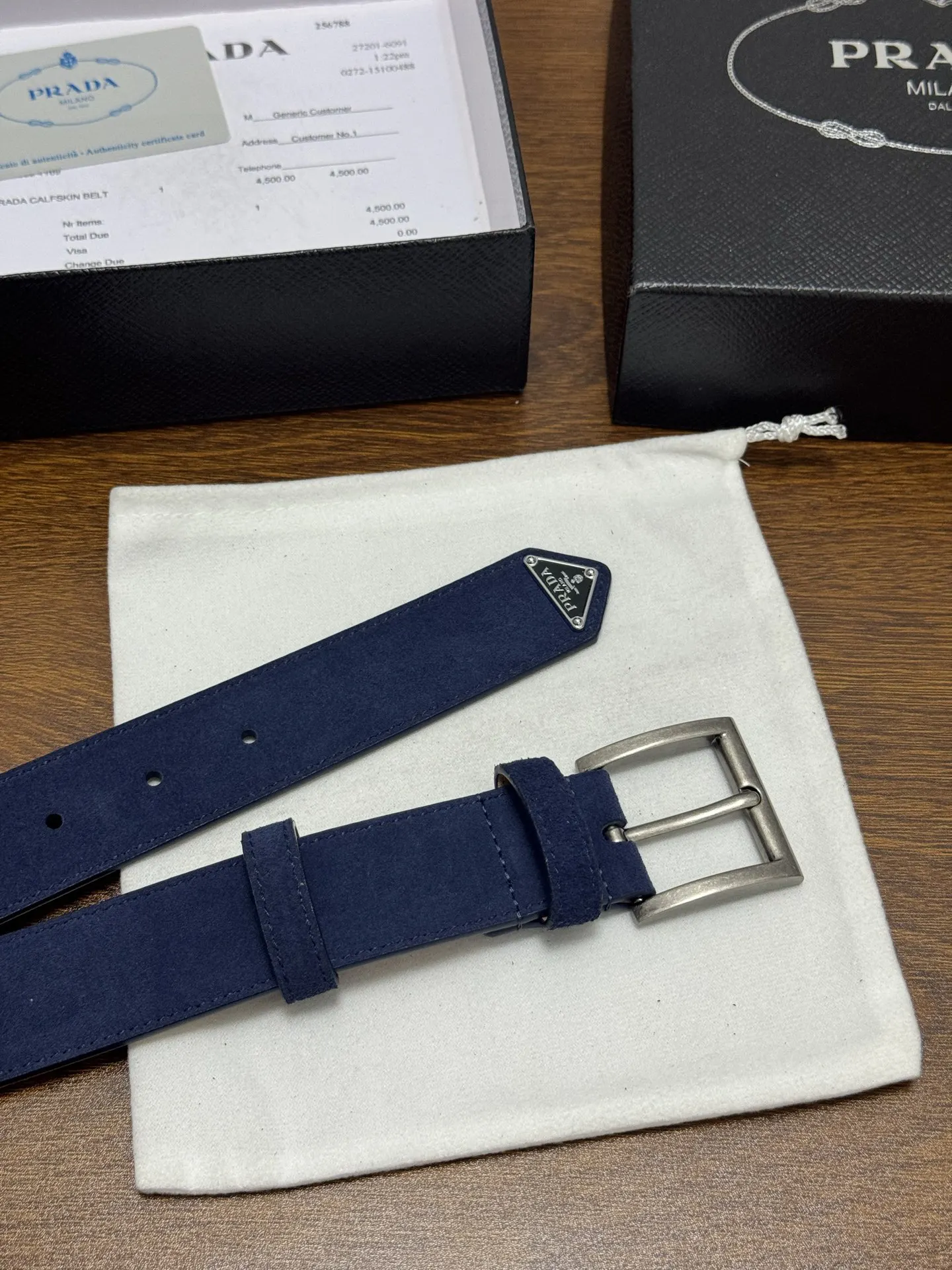 Prada 蓝色 三角标 领带