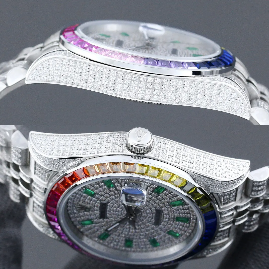 Rolex 土豪版满钻彩虹圈 劳力士蚝式恒动日志系列 手錶 經典腕表款