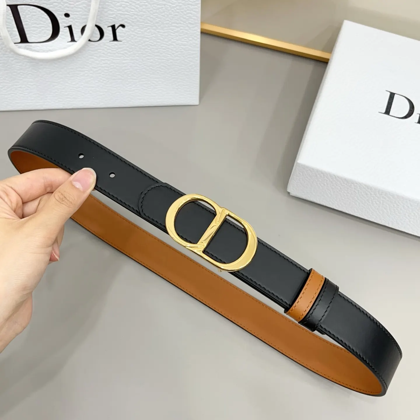 Dior 黑色皮带 金色CD扣商务