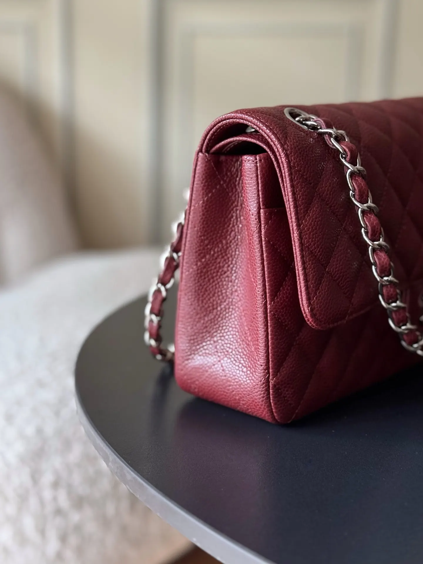 Chanel 小号 红色 皮革 菱格绗缝 链条包