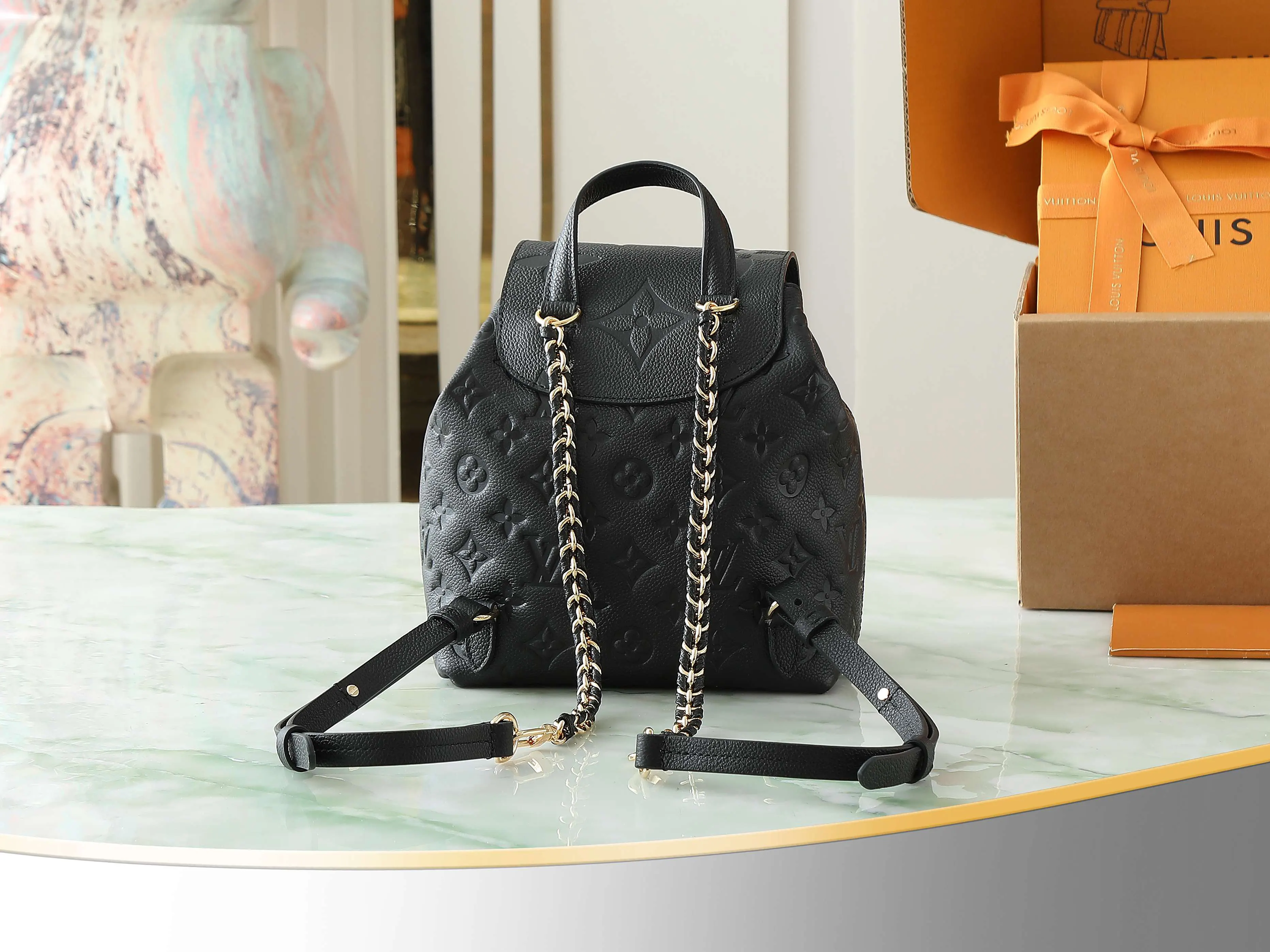 Black White Backpack Leather