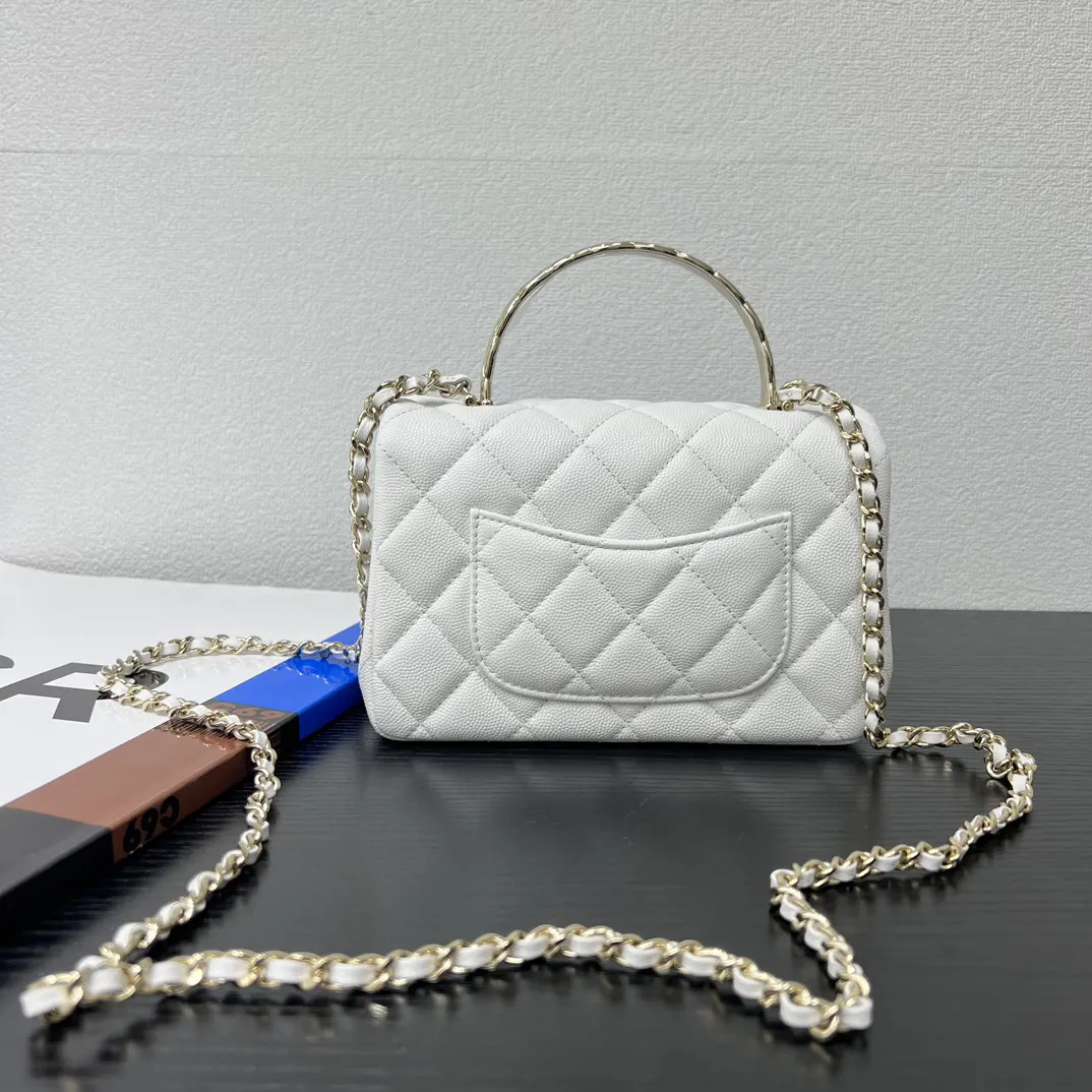 Chanel 灰色/白色 皮革 翻蓋 鏈條包