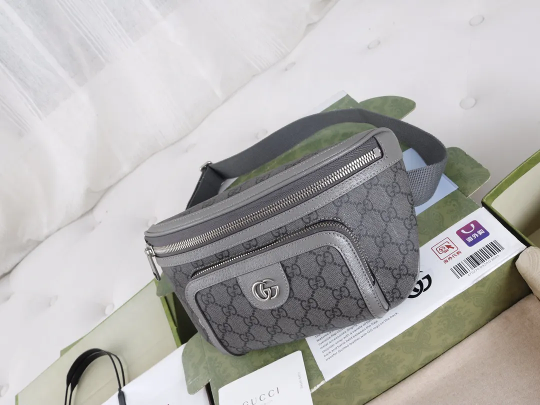 Black Gray Belt Bag Casual Leather