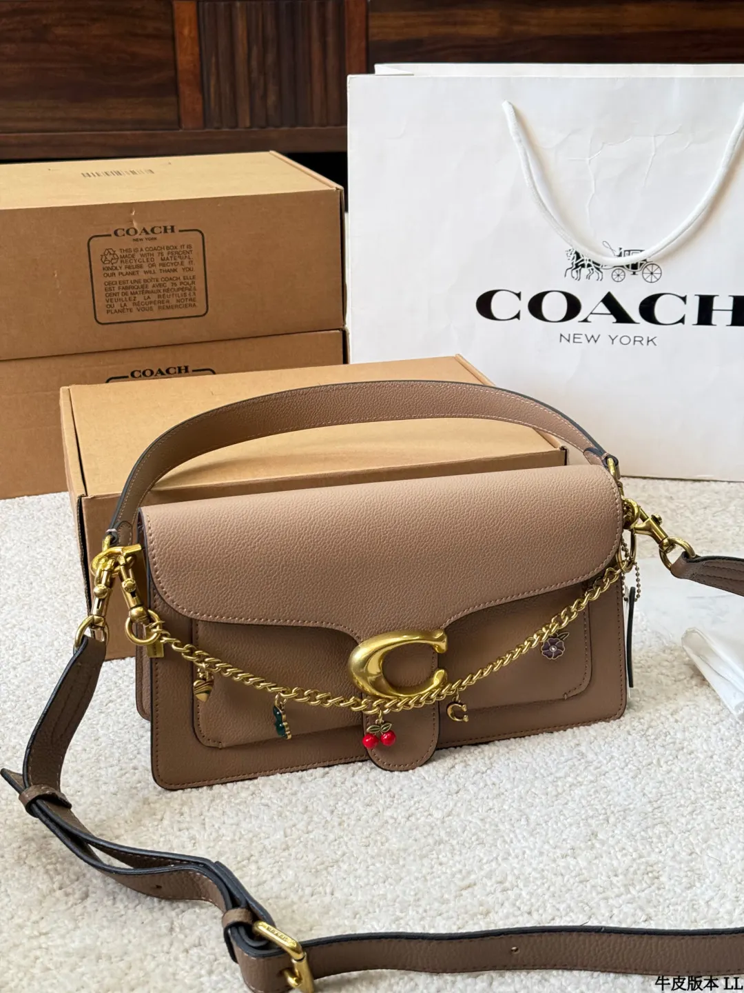 Coach 银色 牛皮 Tabby 收纳包 旅行收纳款