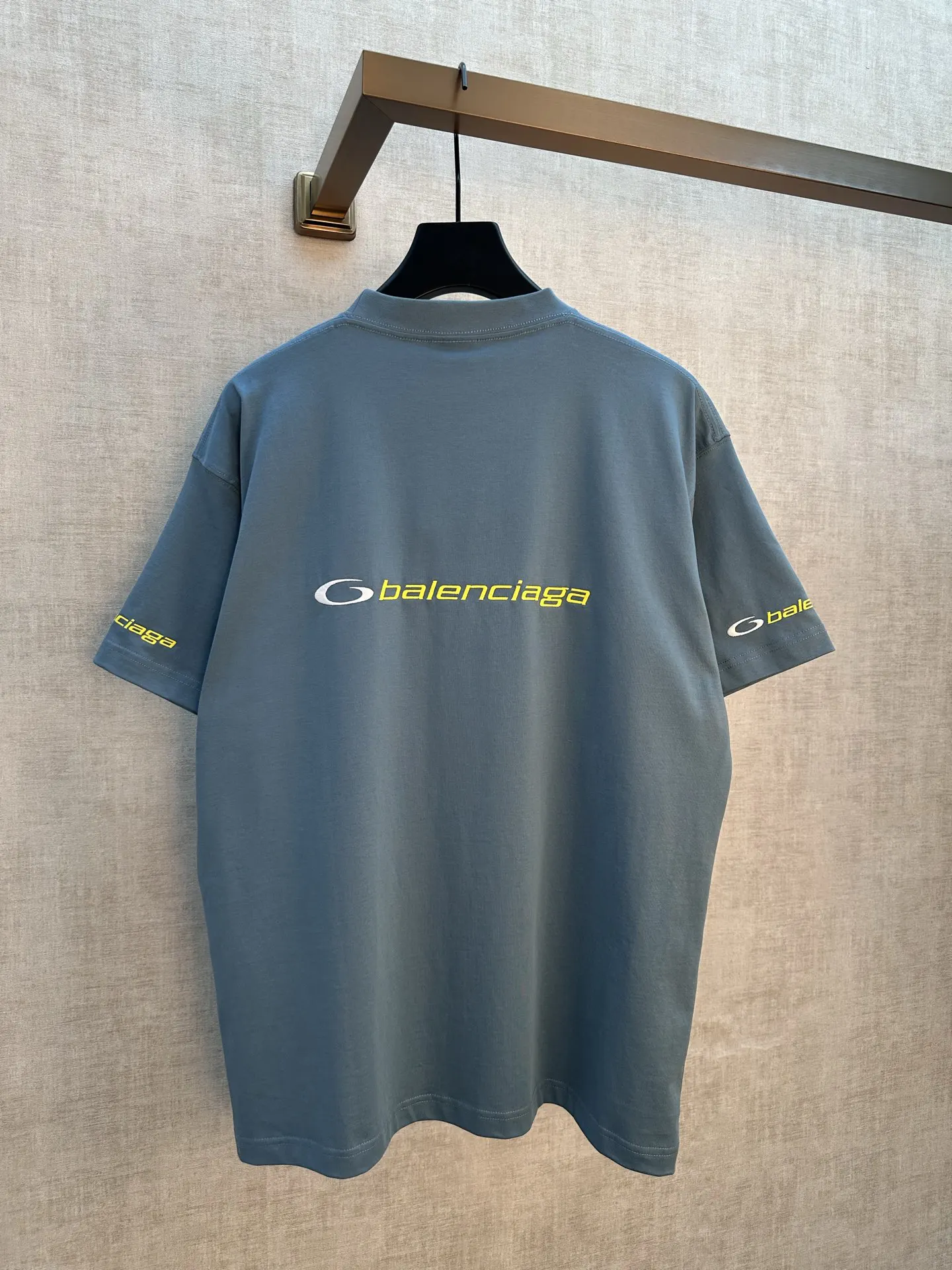 Balenciaga 蓝色 Logo 刺绣 短袖T恤 街头休闲款