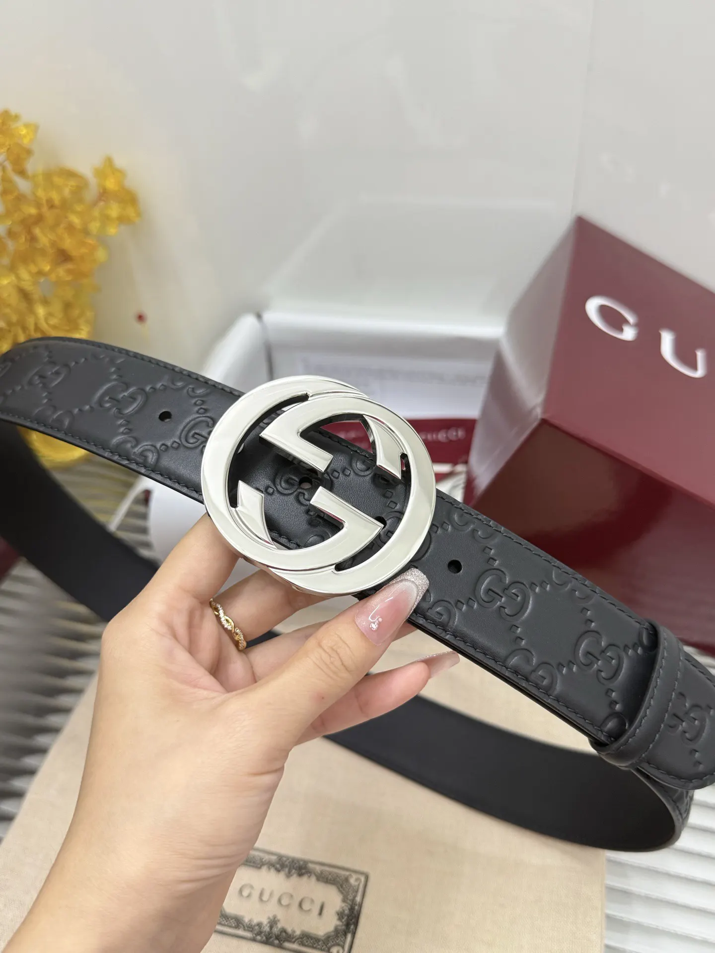 Gucci Double G Leather Belt Black