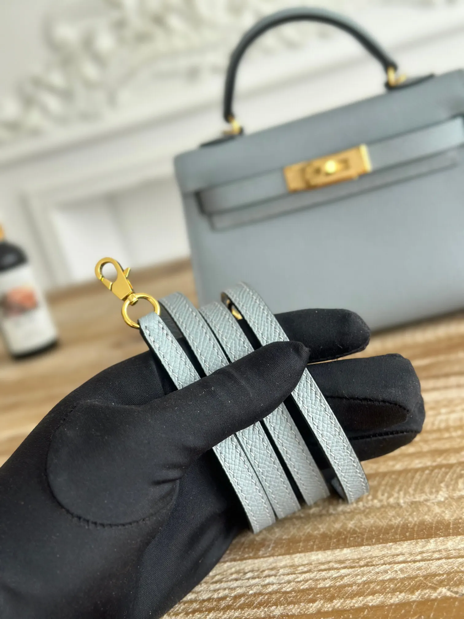 Hermès Kelly 亚麻蓝 Epsom掌纹牛皮 斜挎包 19cm